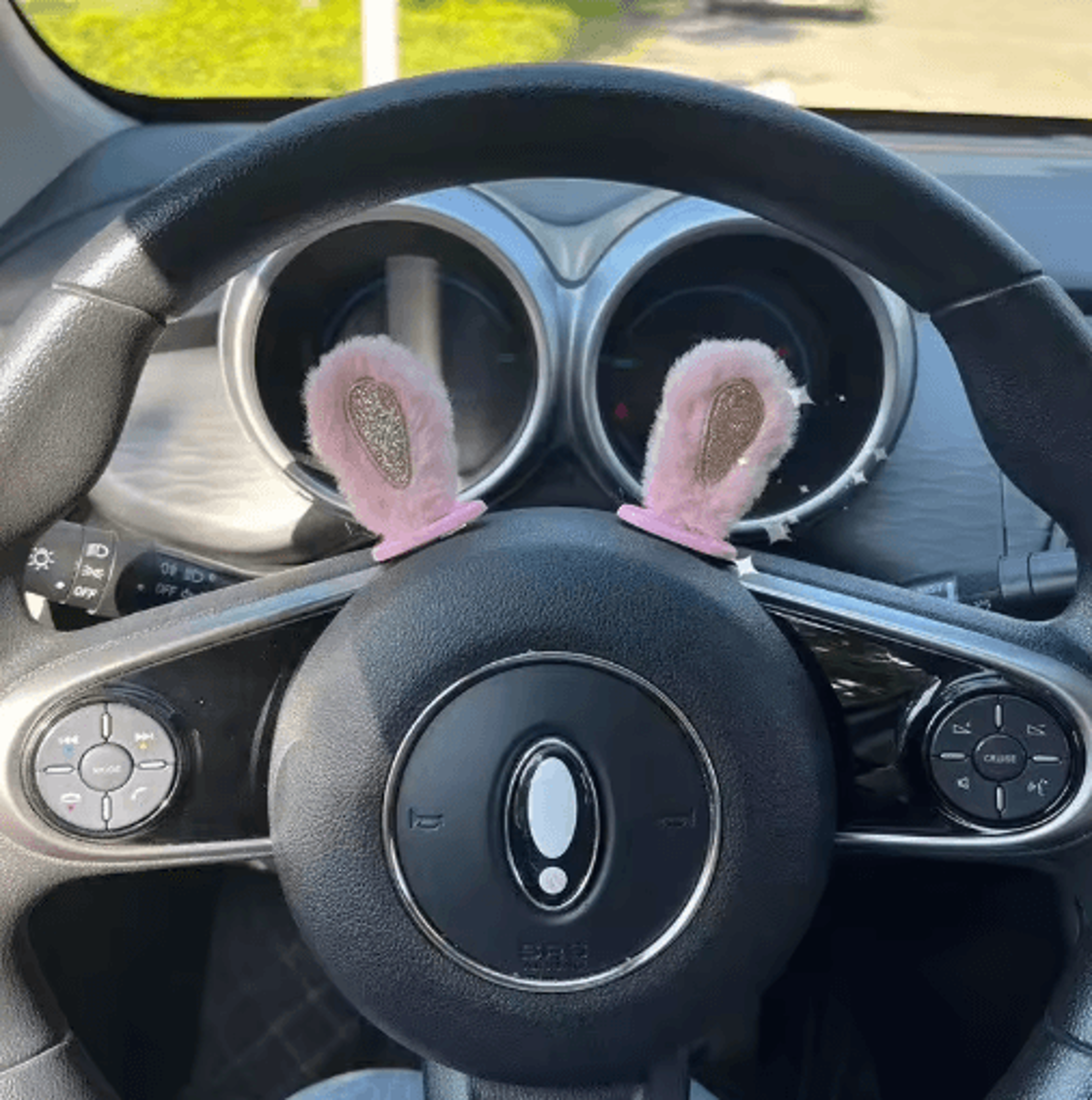 plush rabbit ears car mirror decoration – cute rearview mirror interior accessory (1 pair)