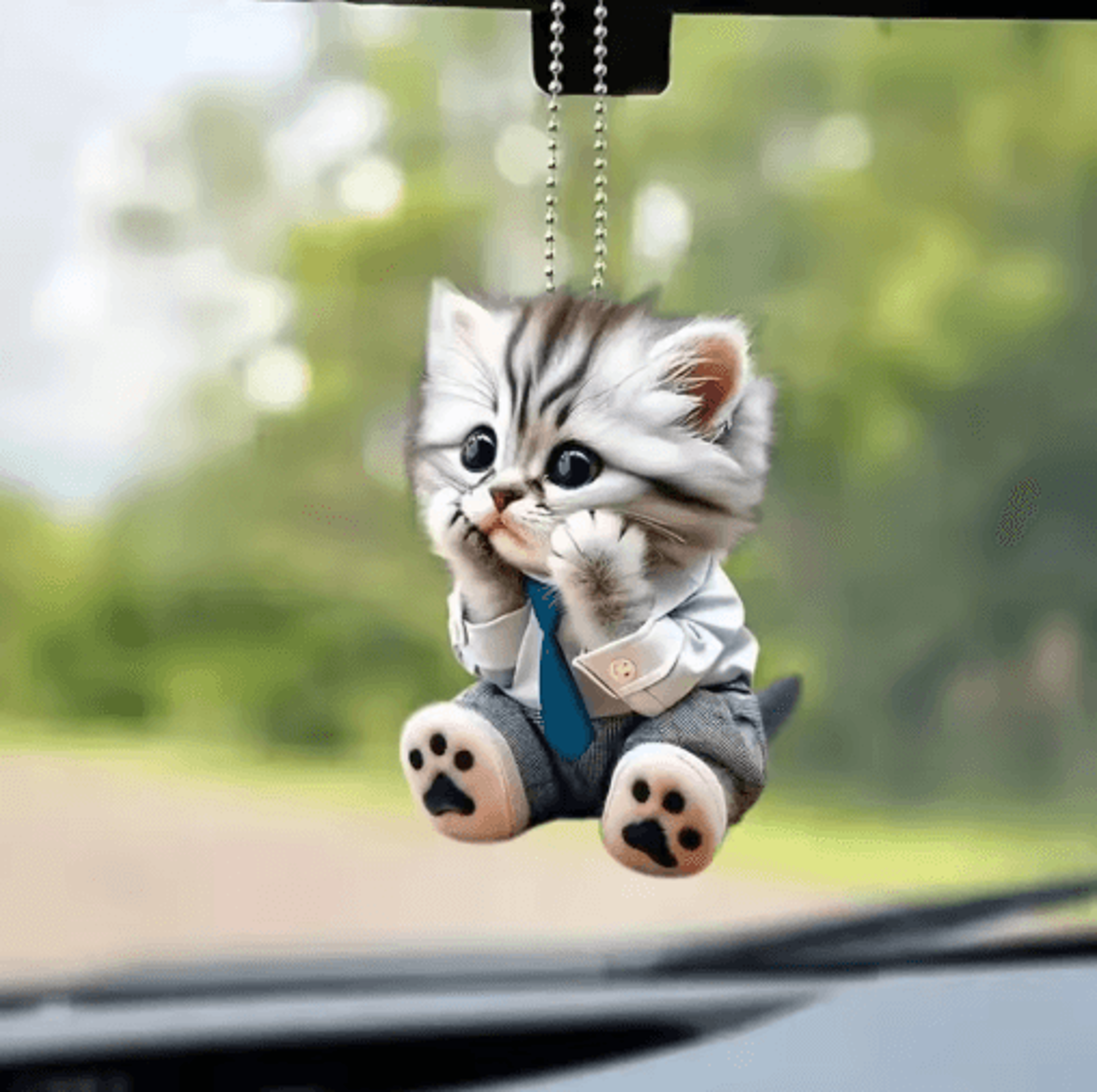 realistic cat car hanging ornament – rearview mirror pendant with decorative chain