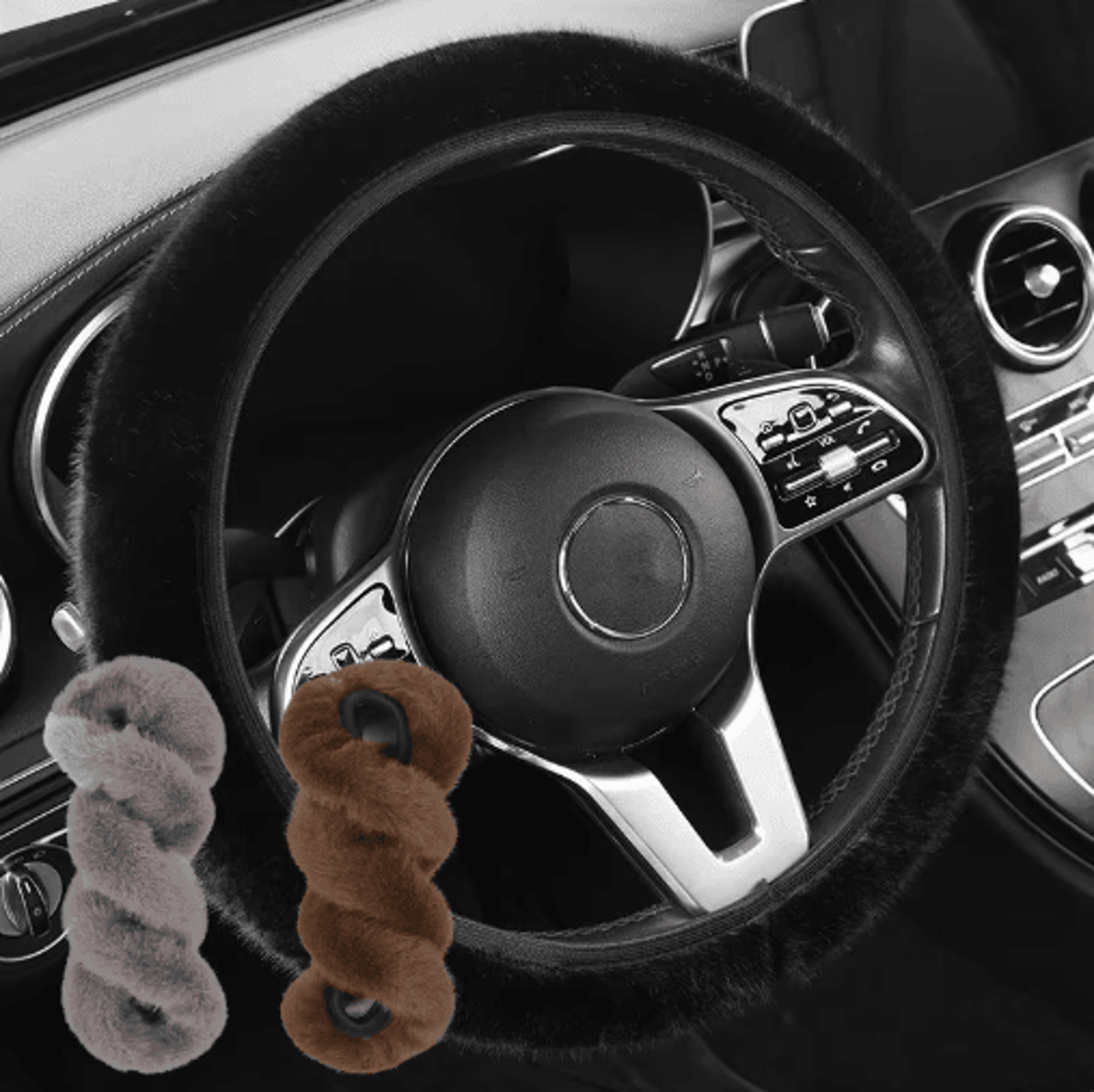 plush faux fur steering wheel cover – soft anti-slip universal winter grip