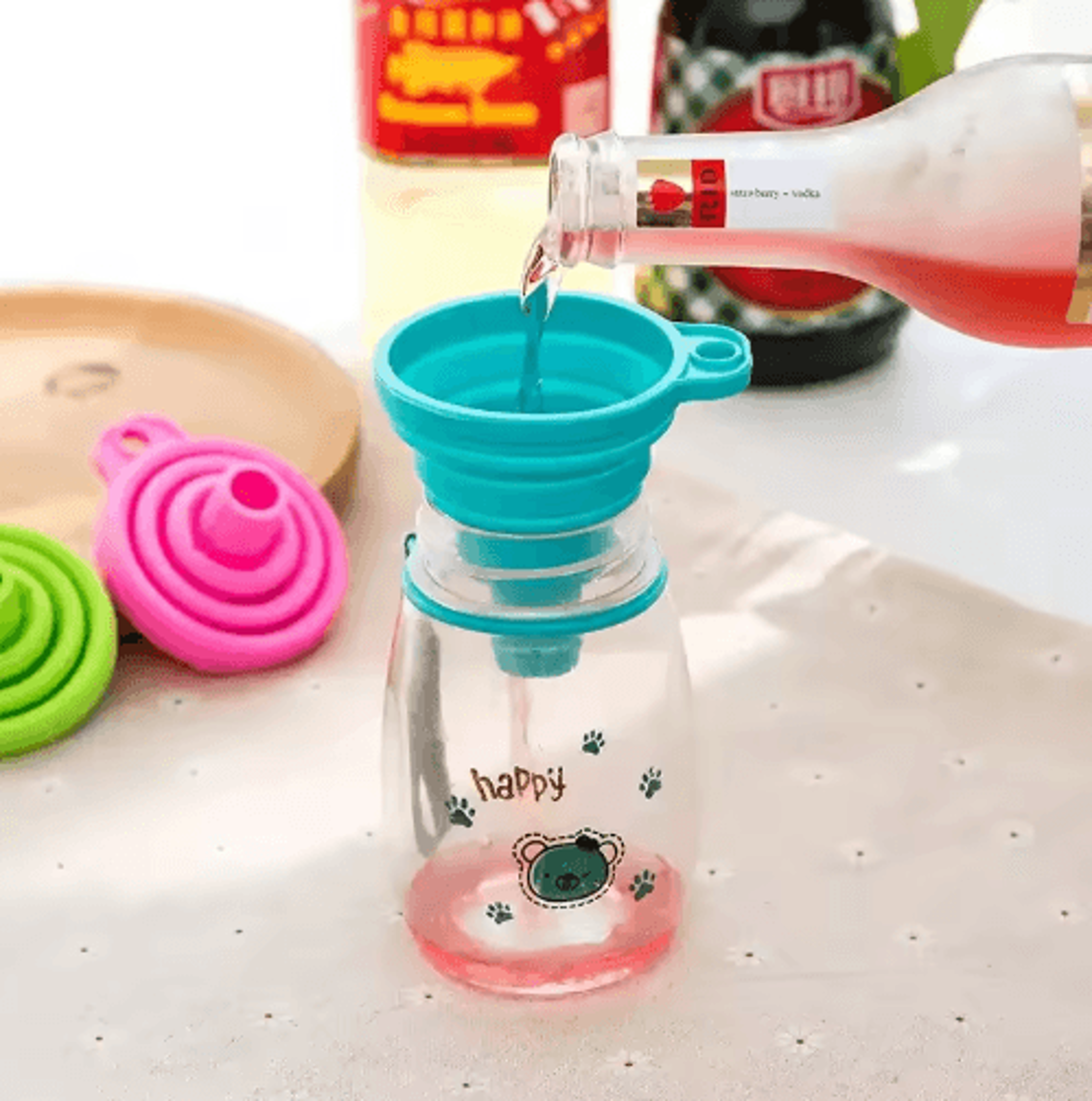 collapsible food-grade silicone funnel foldable multi-purpose funnel for kitchen & automotive use