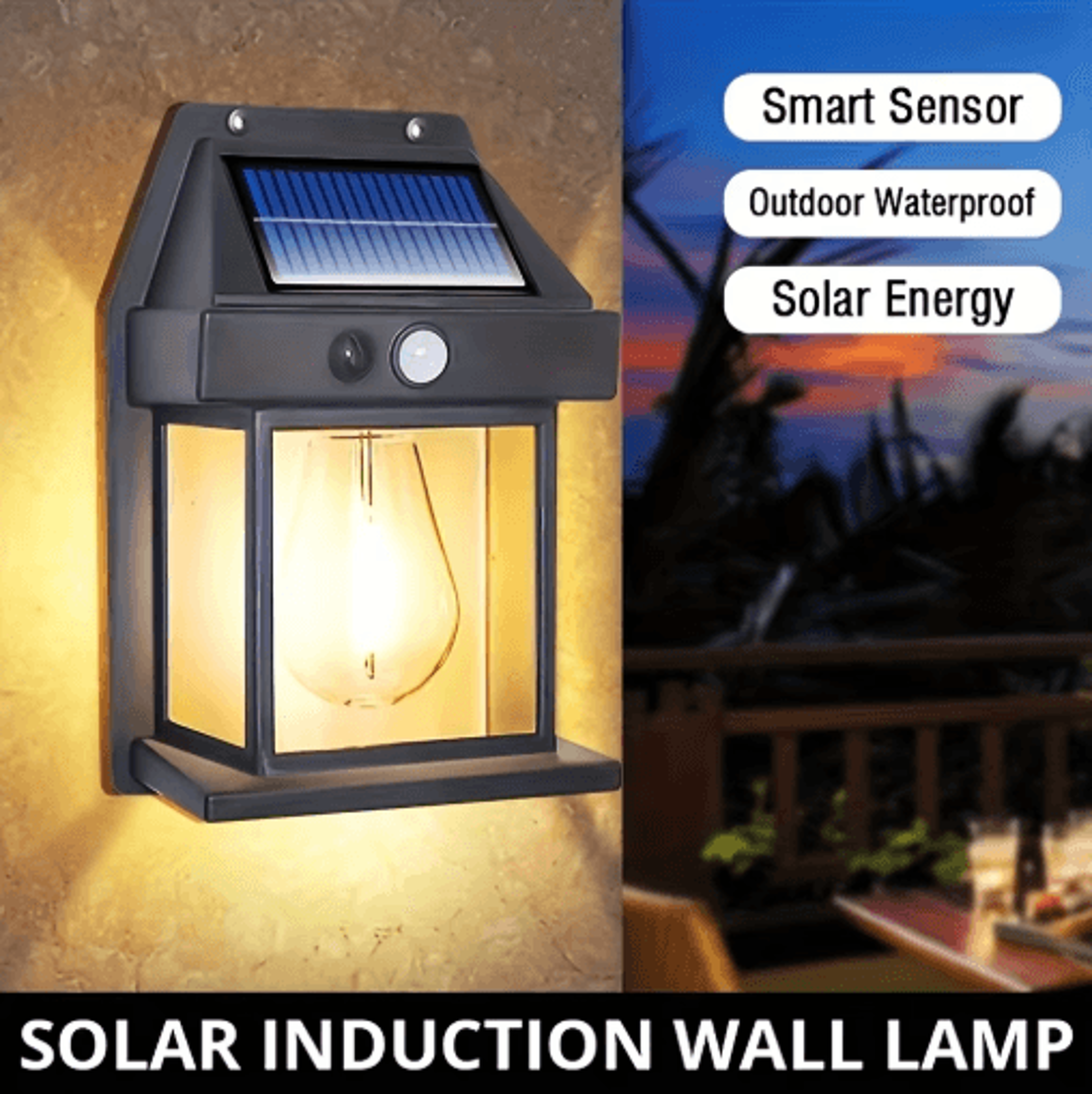 solar motion sensor wall light – ip65 waterproof led security light with warm tungsten glow