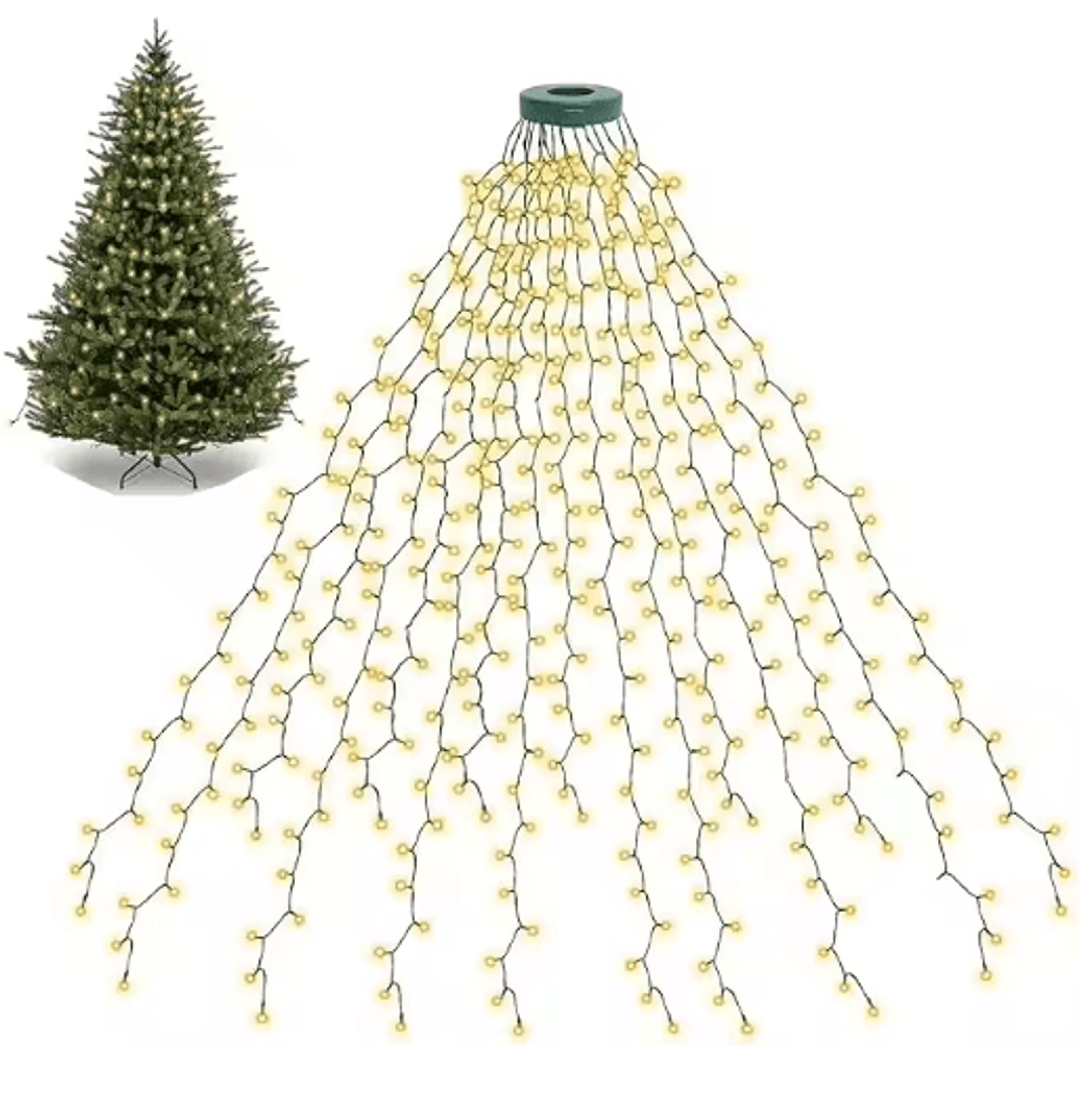 led ring christmas tree topper lights – waterproof waterfall string lights for indoor & outdoor decor