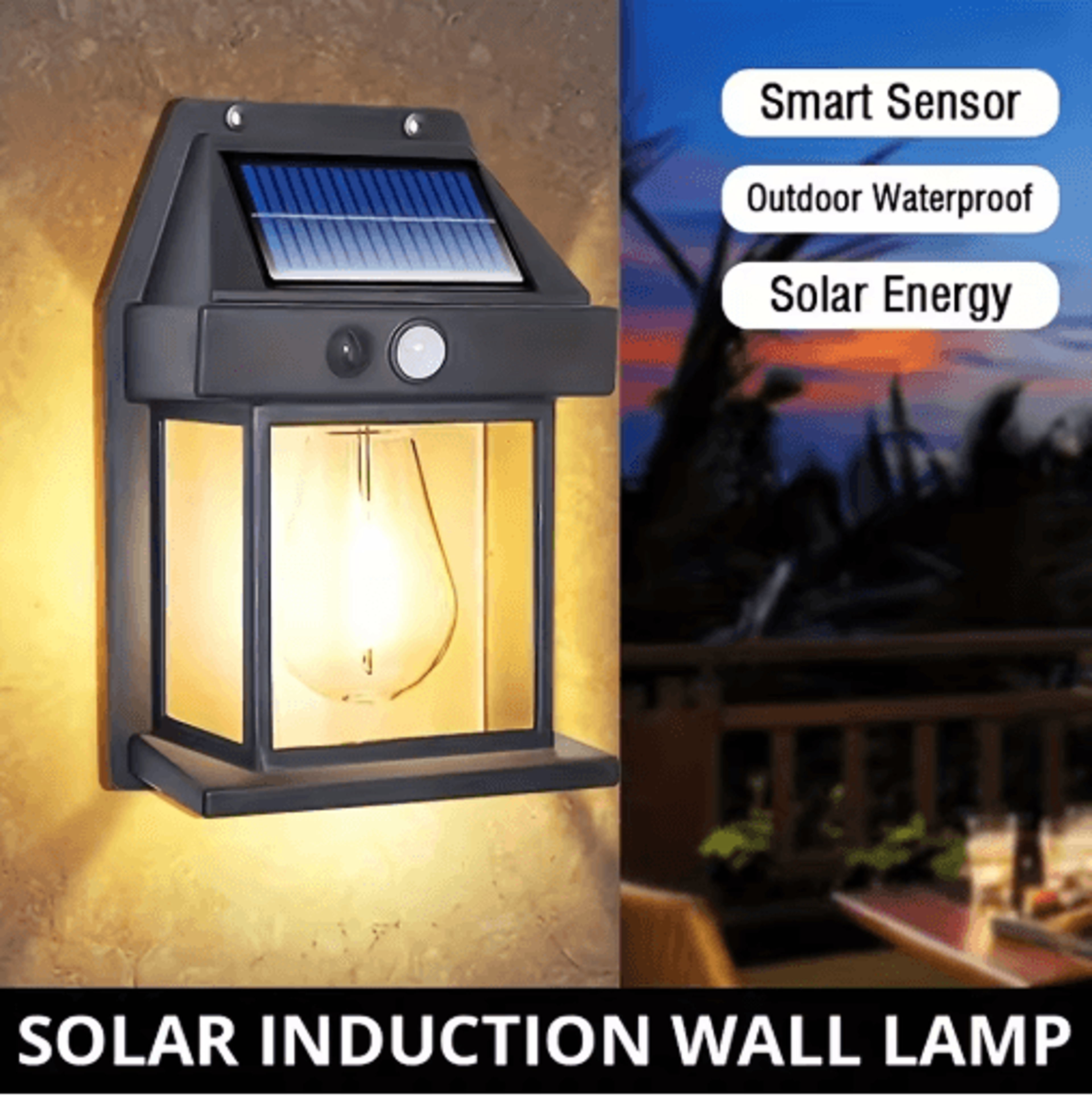 solar motion sensor wall light – ip65 waterproof led outdoor security lamp