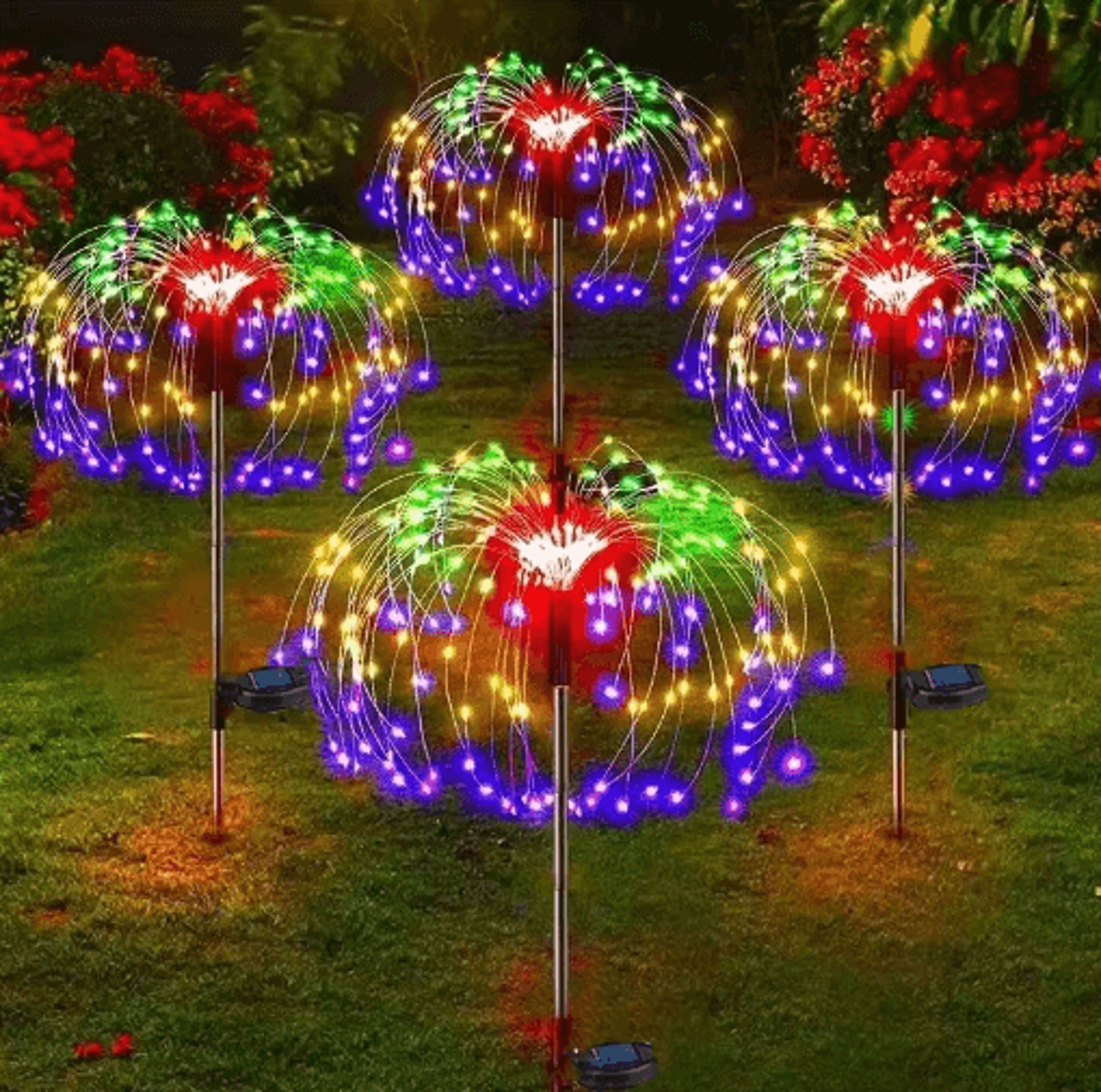 outdoor solar firework lights – waterproof led dandelion garden & landscape decor