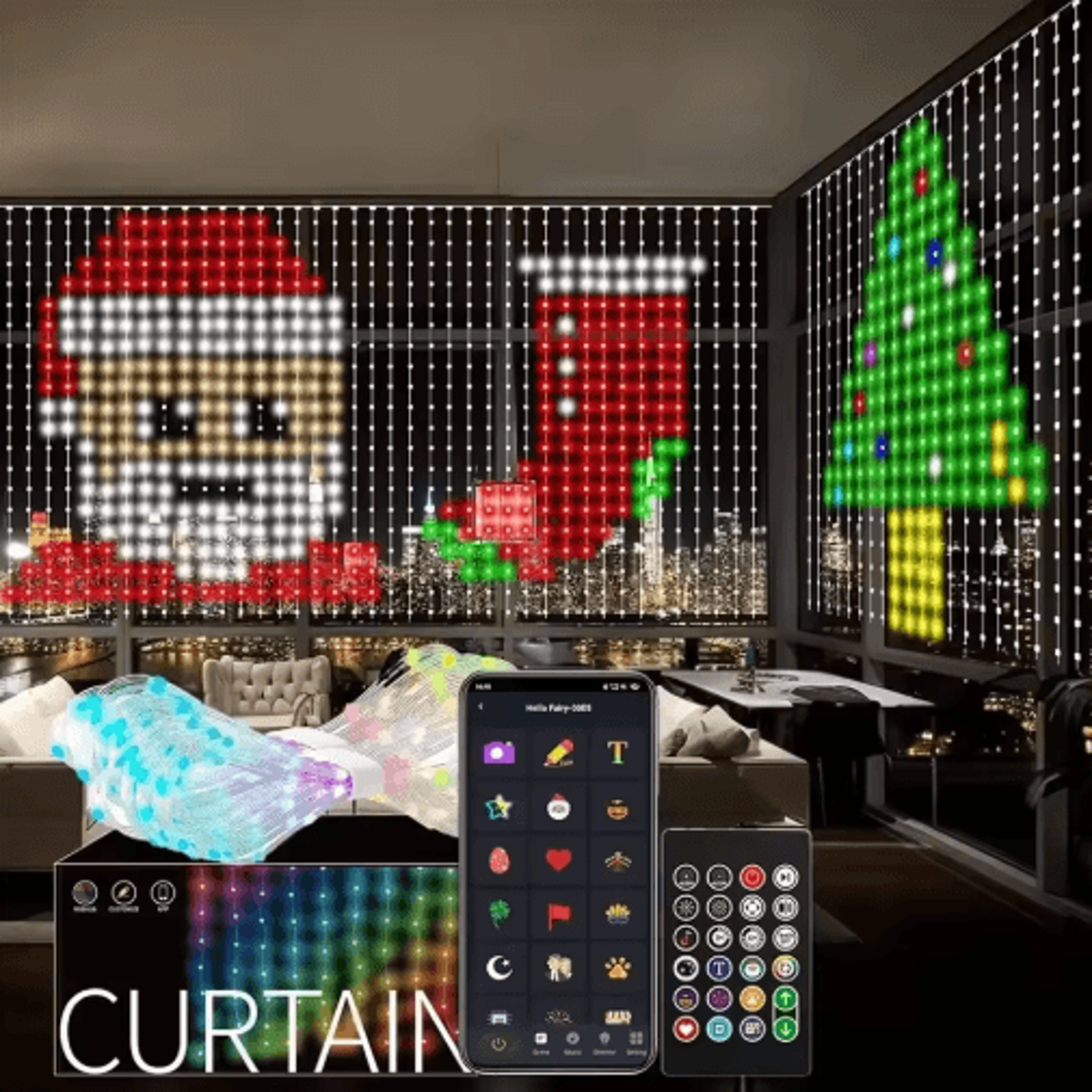 800 led rgb smart curtain lights with app control, music sync & remote