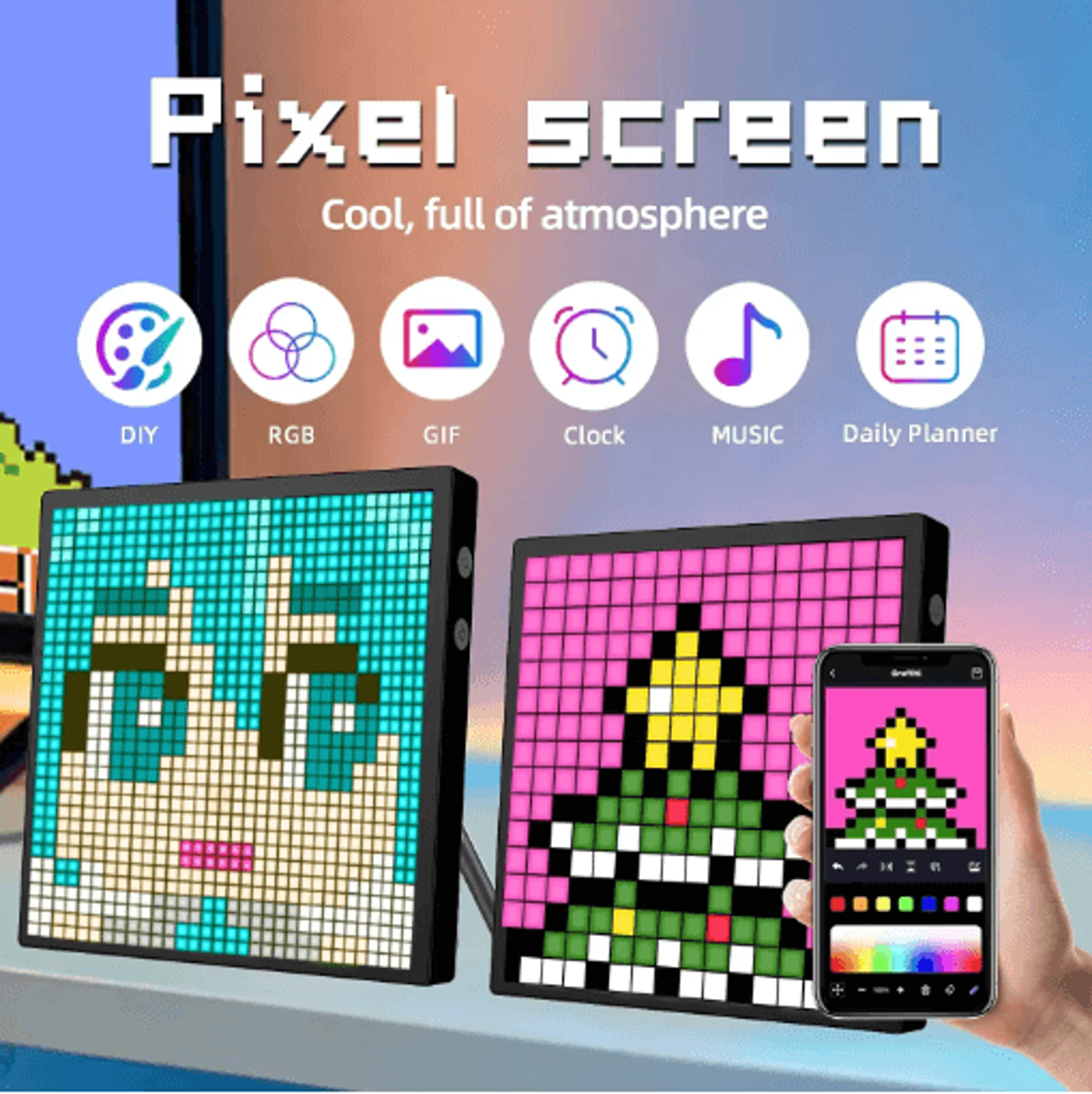 smart rgb led matrix display with bluetooth app control for pixel art & gaming room decor
