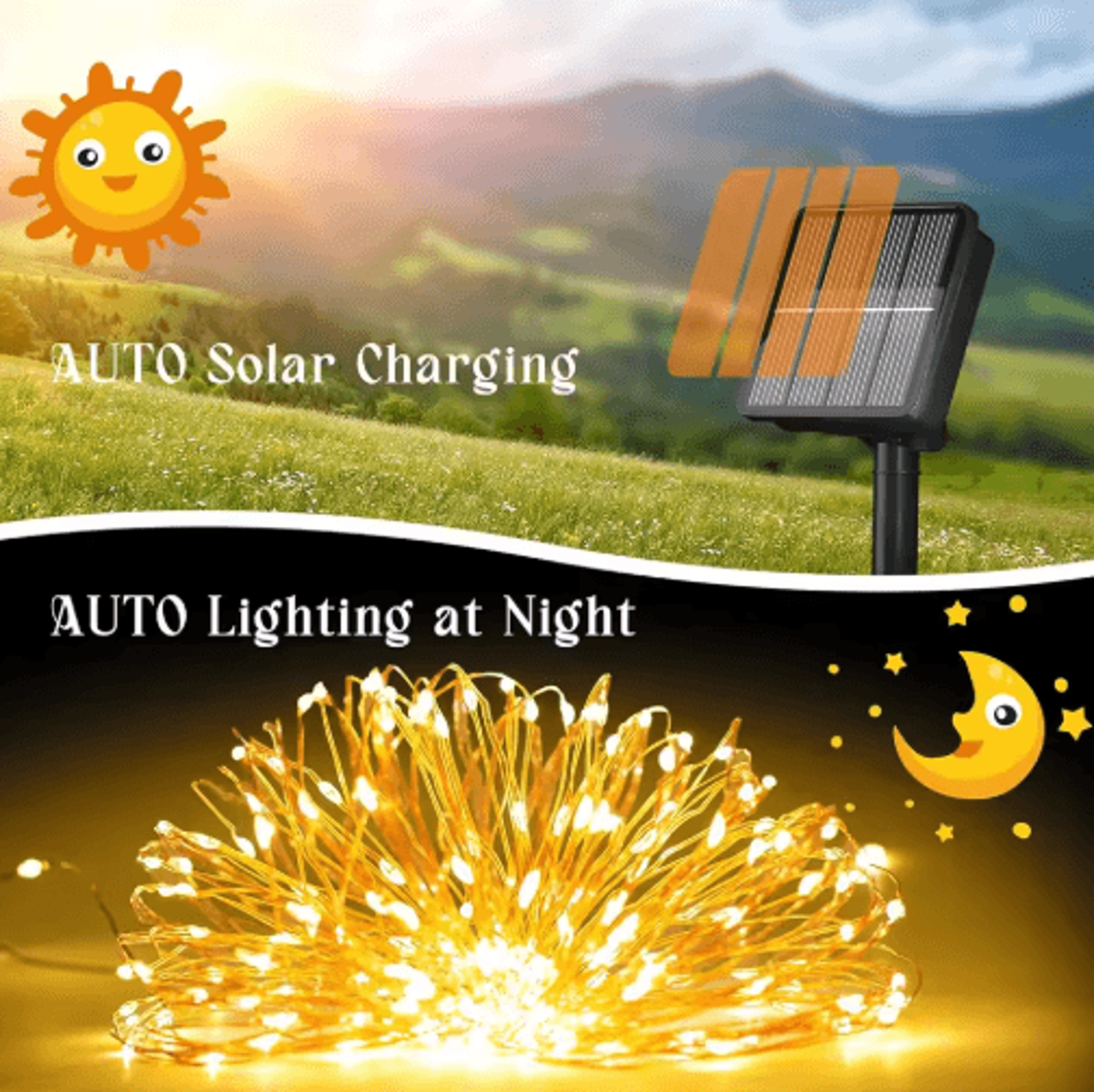 100 led solar fairy lights waterproof copper wire string lights with 8 lighting modes