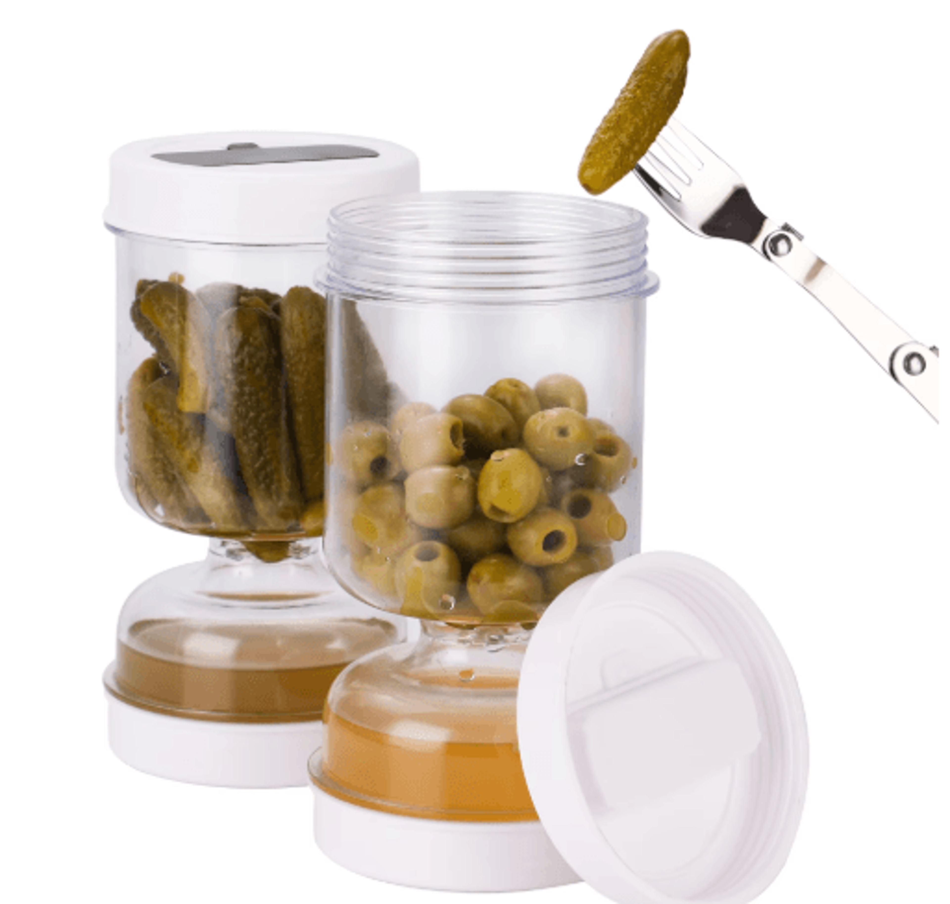2-pack pickle jar with strainer & airtight hourglass olive storage container
