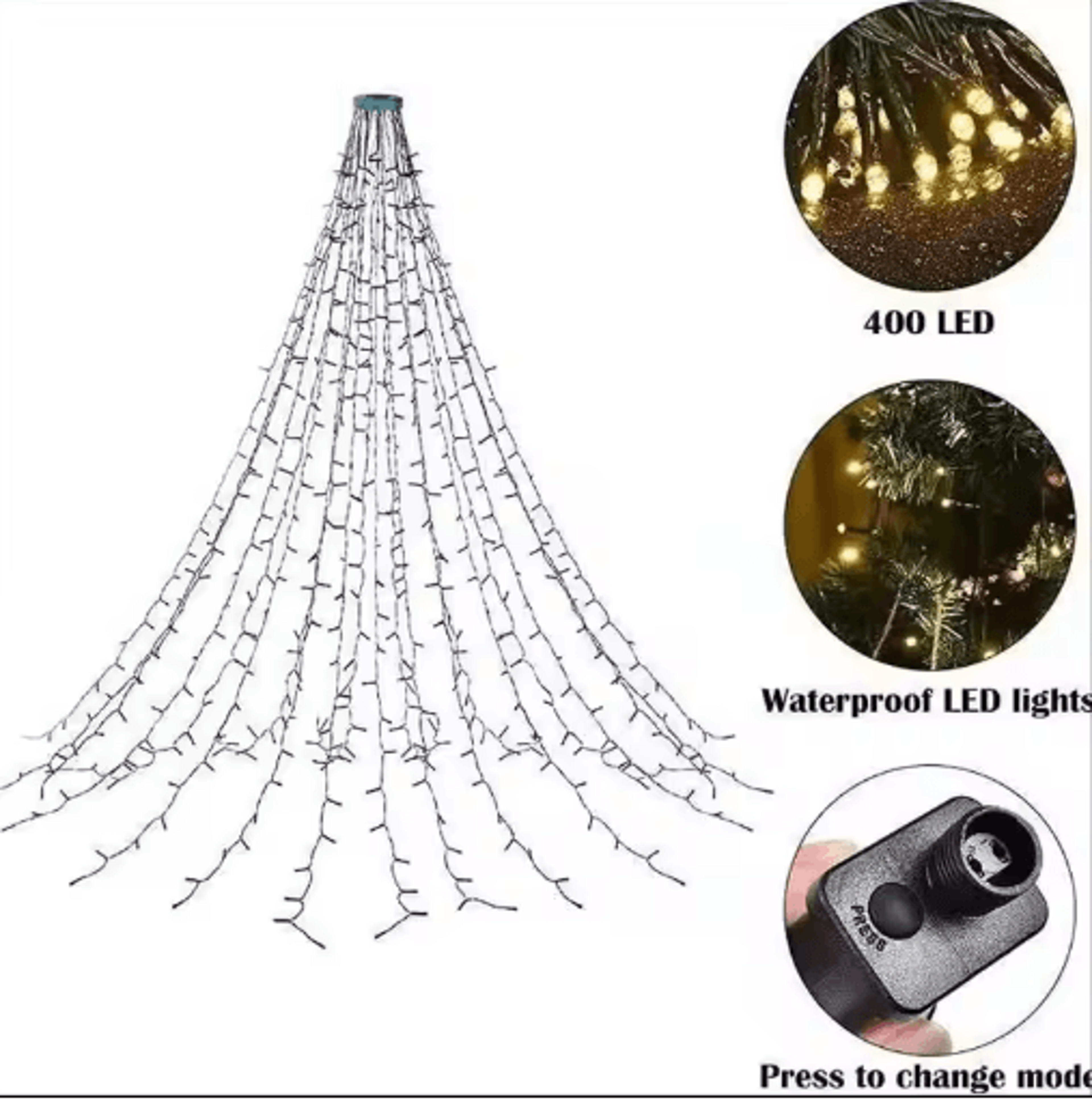 400 led christmas tree topper star waterfall lights with timer & memory function