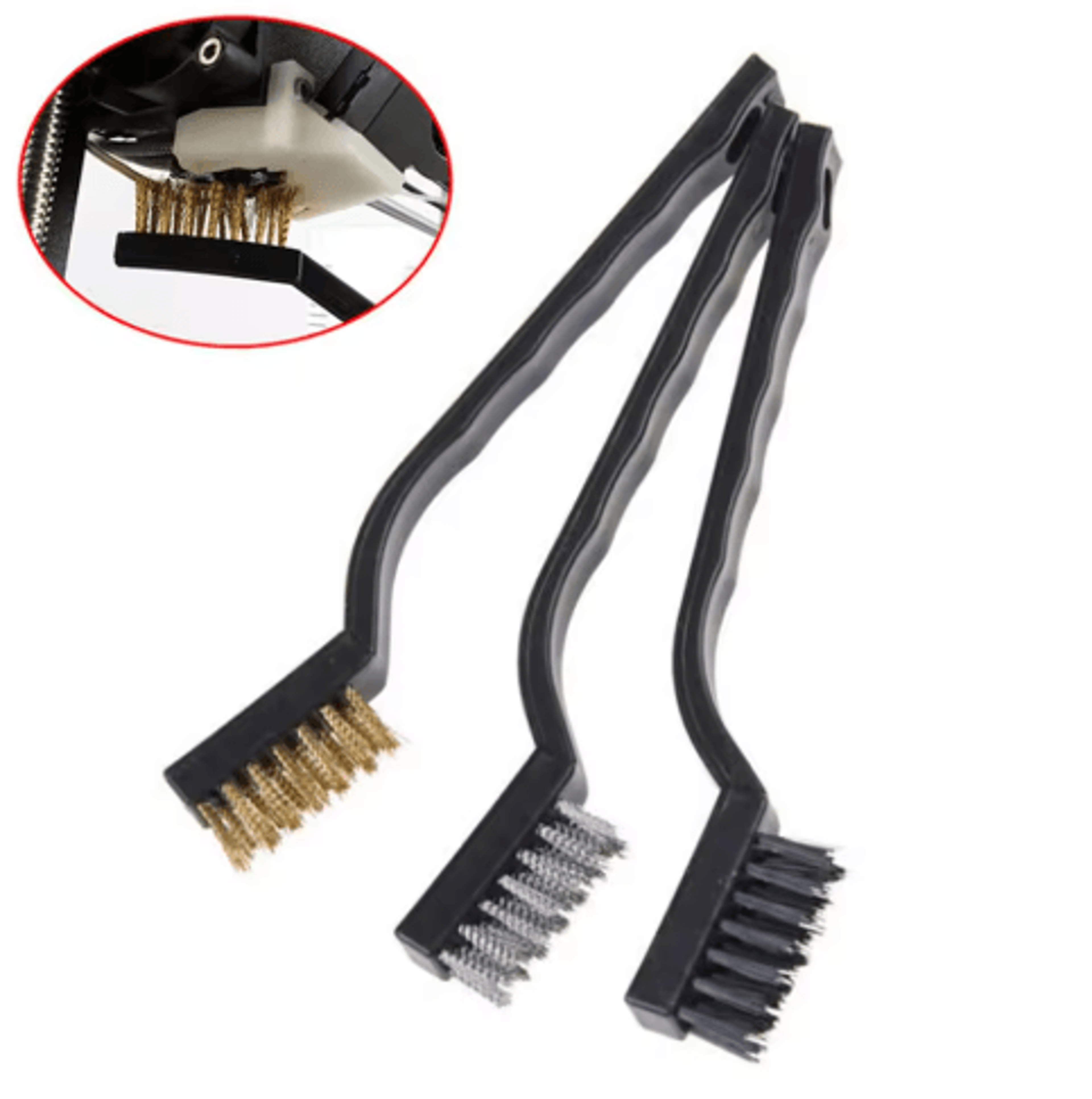 17cm wire brush set with stainless steel, brass & nylon brushes for cleaning & rust removal