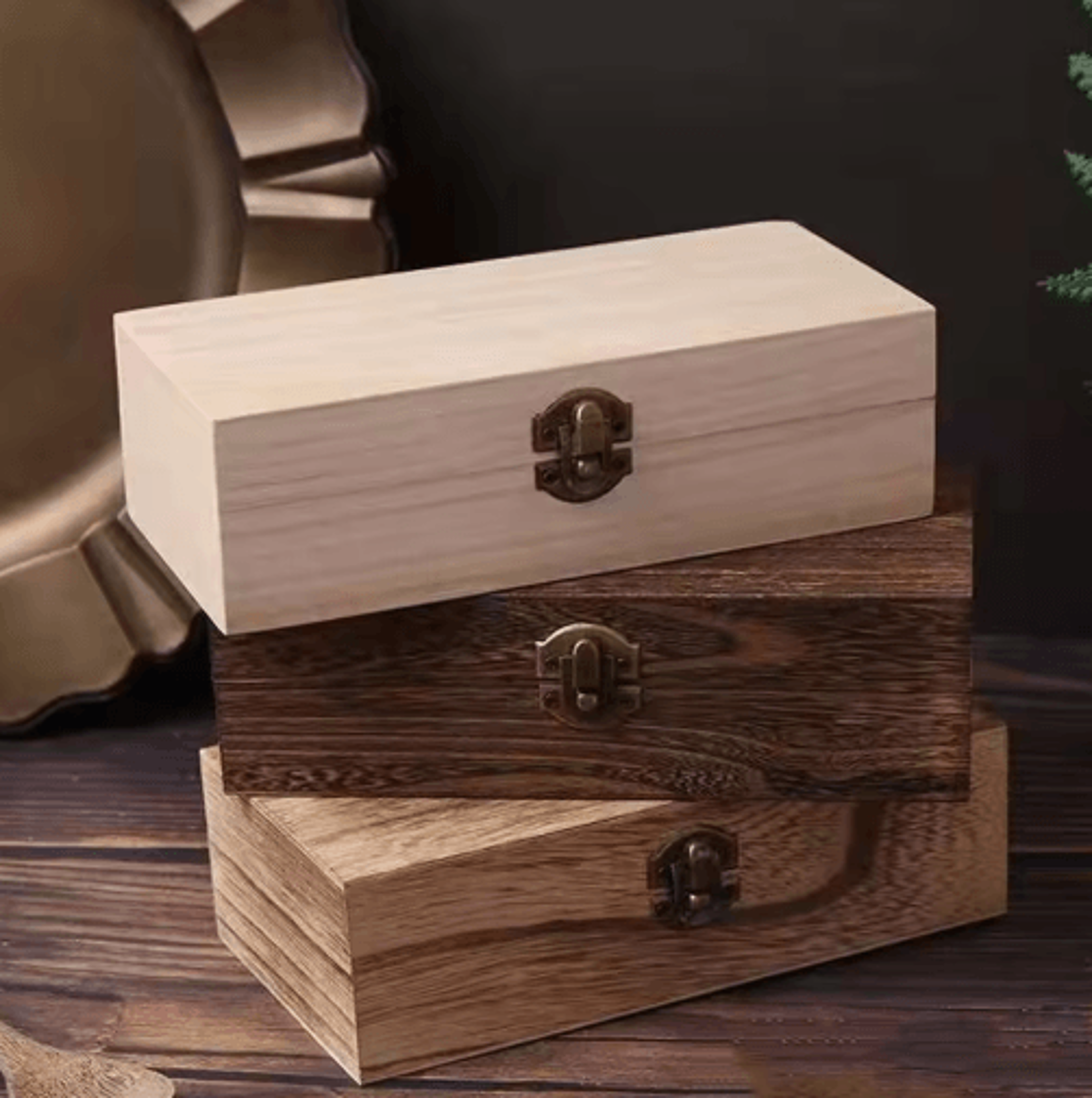 retro wooden storage box with clamshell lid for jewelry, keepsakes & desktop organization