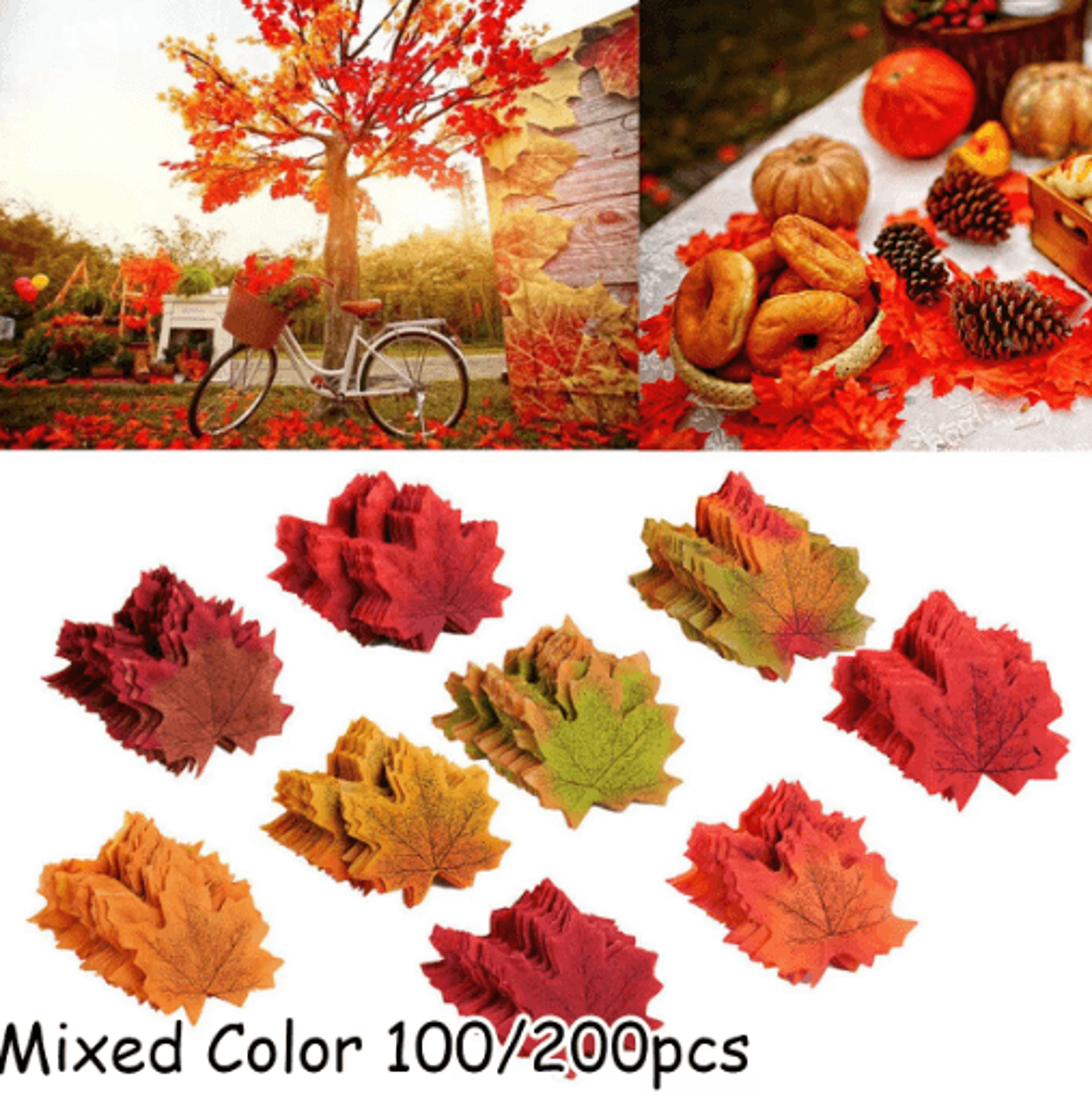 100/200-piece artificial silk maple leaves for autumn, thanksgiving & holiday decorations