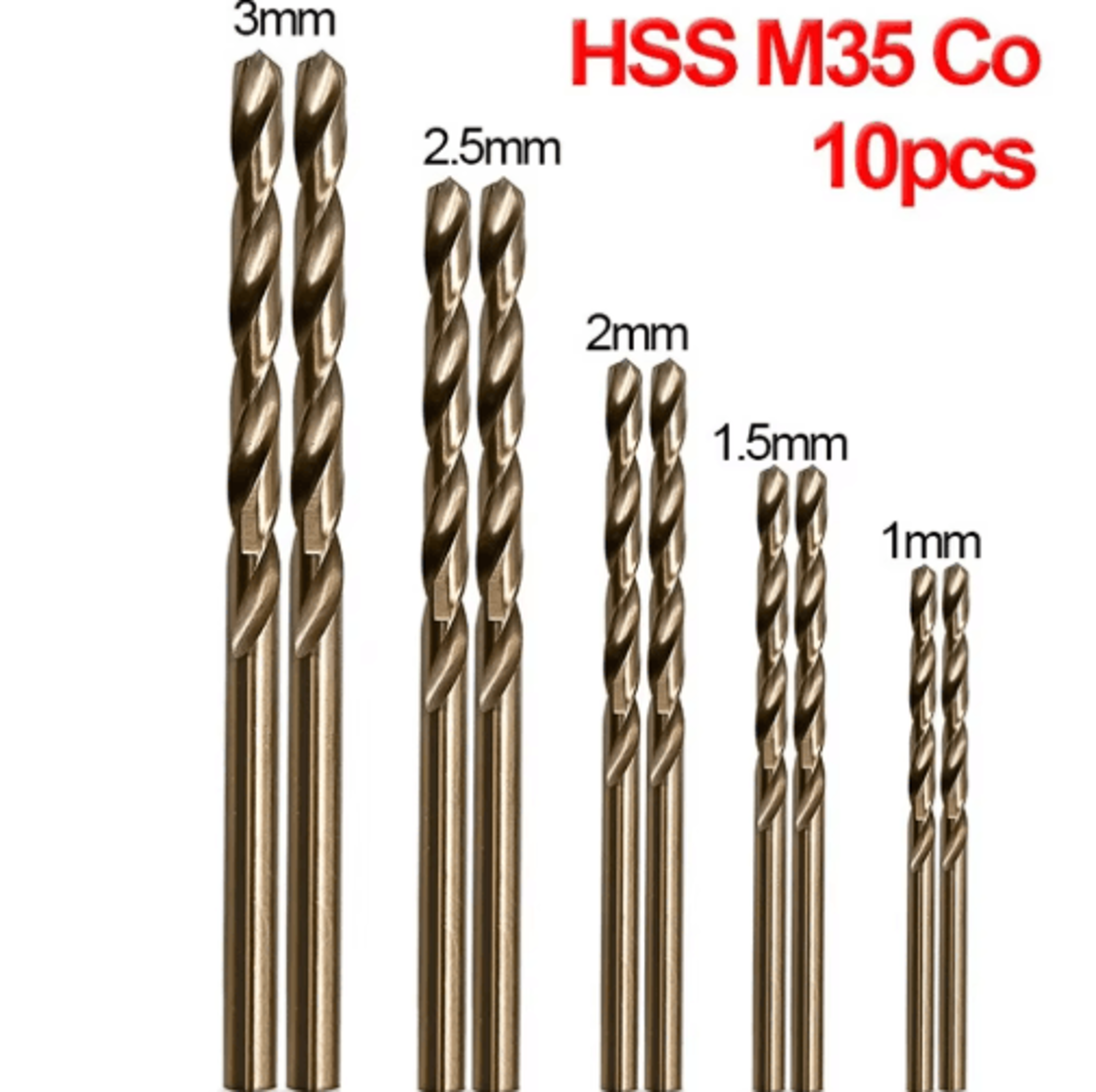 10-piece m35 hss cobalt drill bit set for metal & stainless steel drilling