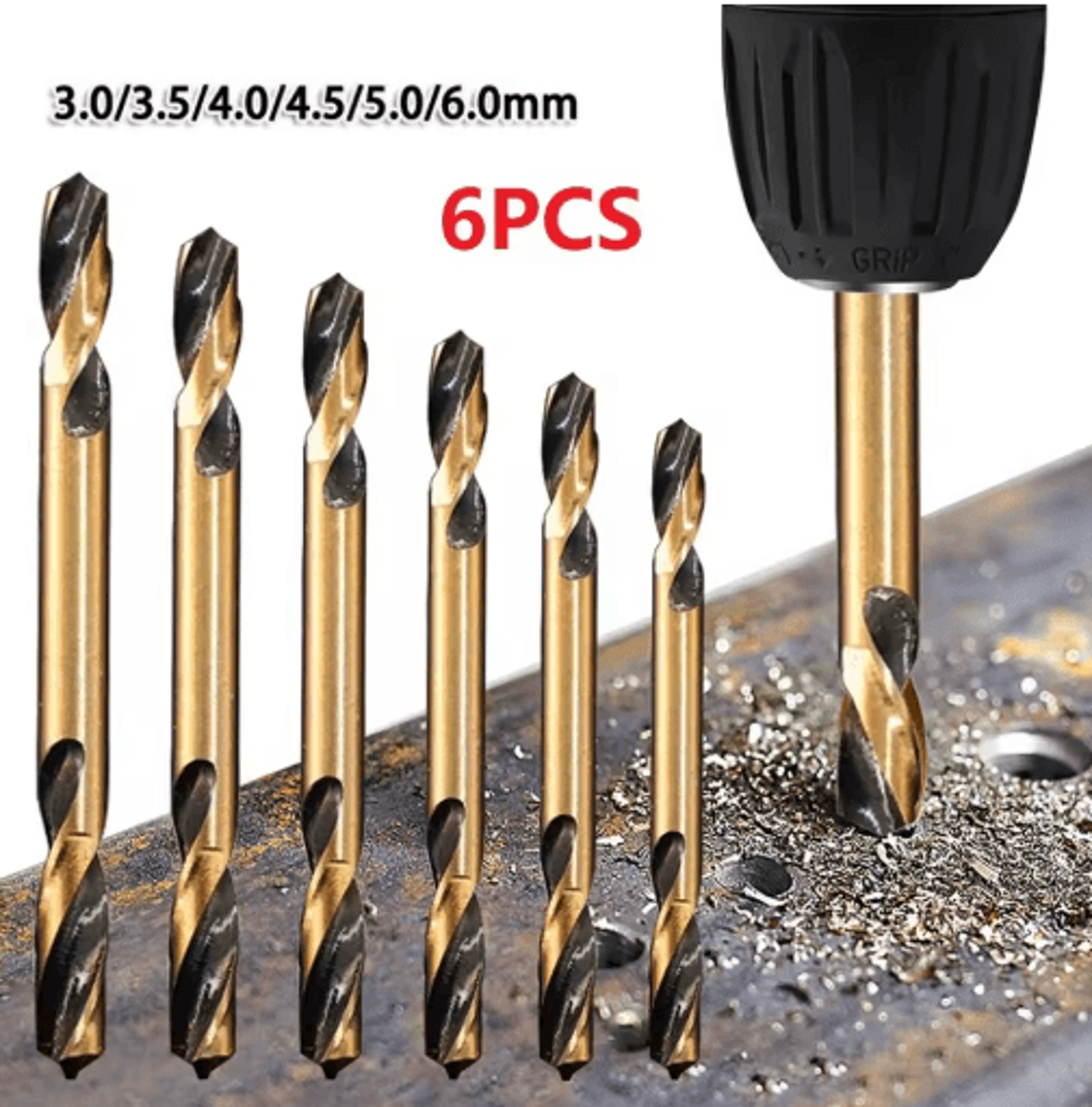 6-piece hss double-ended drill bit set for metal, stainless steel & wood