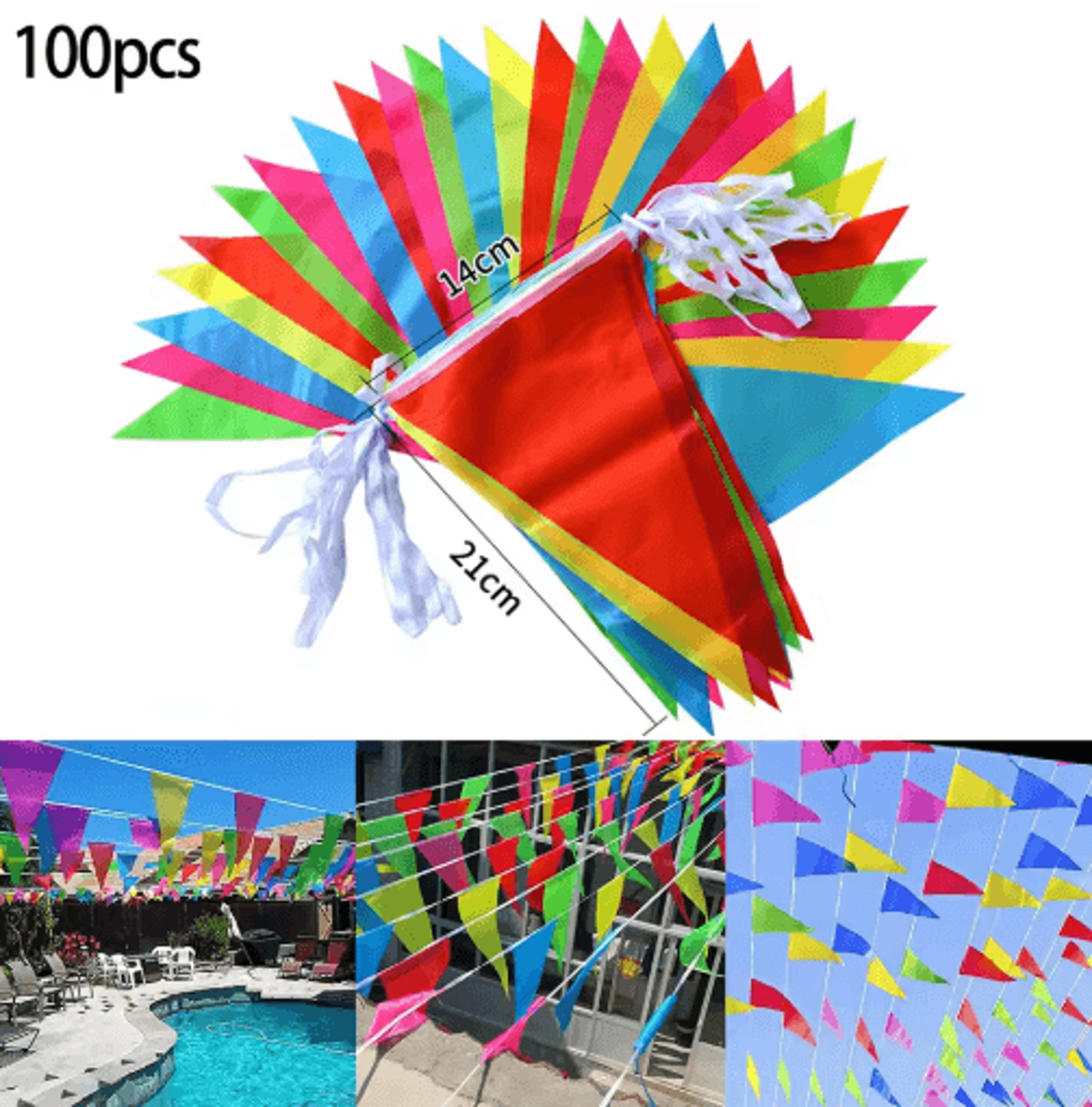 50m multicolored triangle flag bunting – outdoor pennant banner for parties, festivals & garden decorations