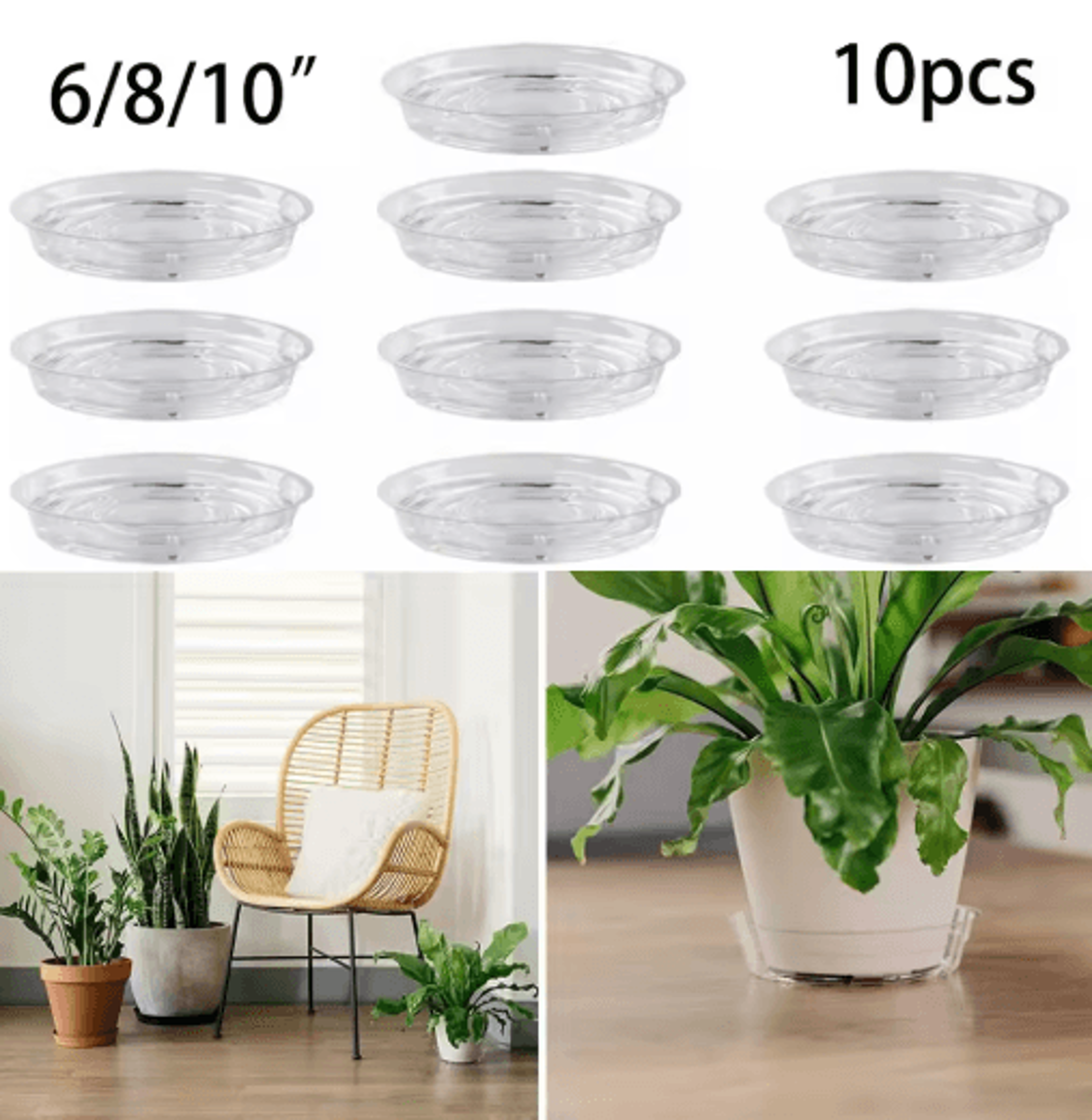 10pcs clear plastic plant saucers – round drip trays for flower pots, seedlings & home organization