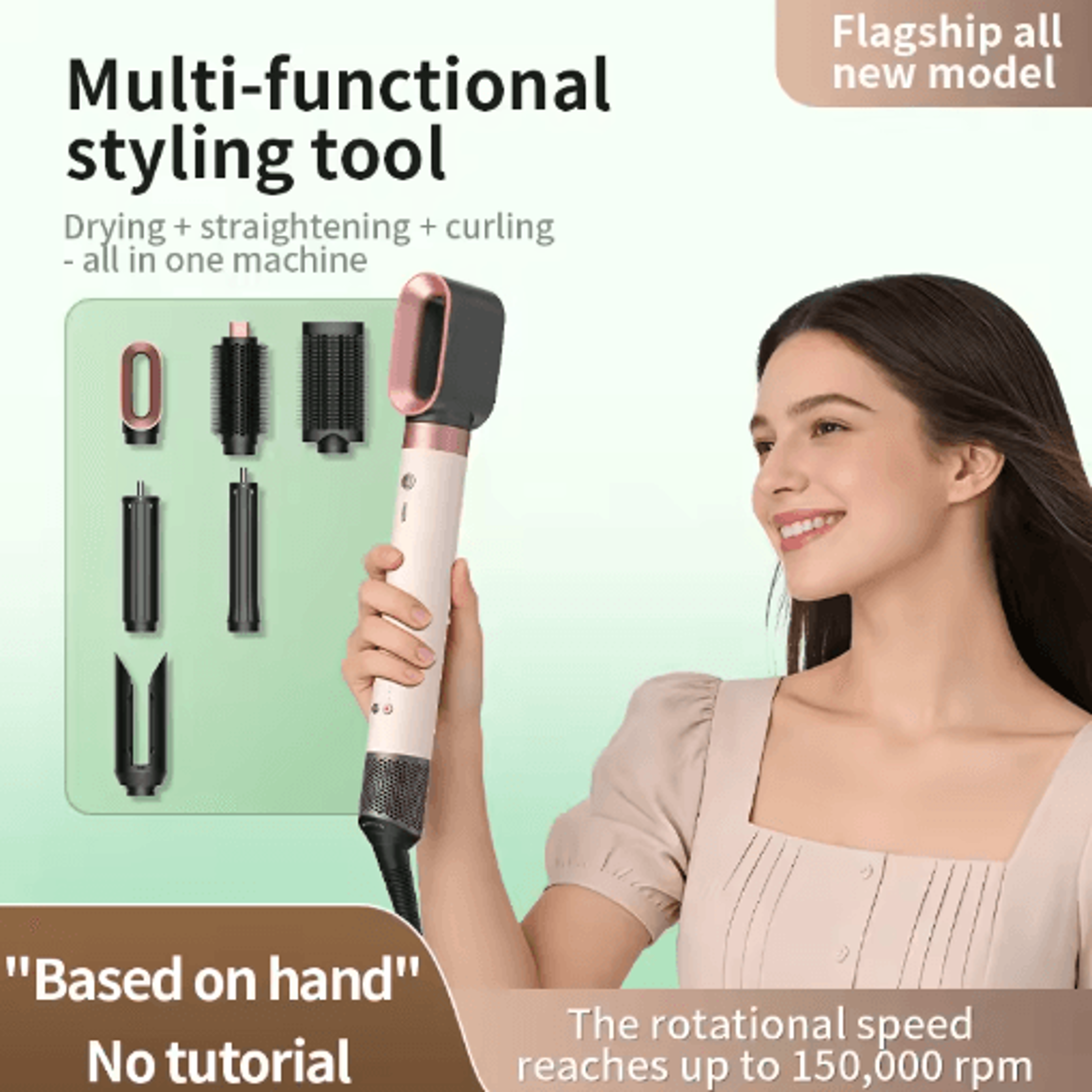 6-in-1 high-speed ionic hair dryer – 150,000 rpm hot air styler with diffuser & multi-styling attachments