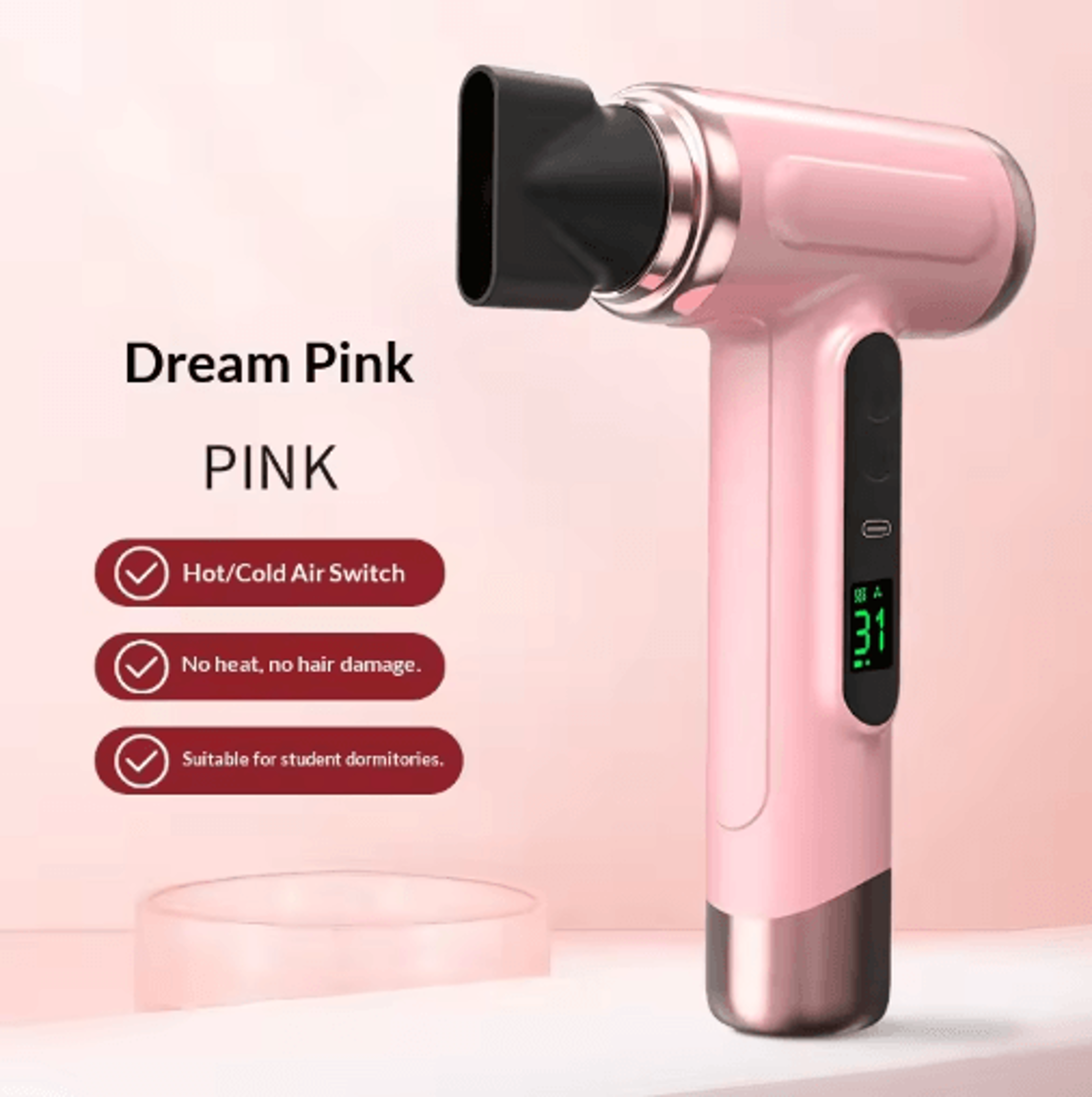portable usb rechargeable wireless hair dryer – compact high-power blow dryer for travel & dorm use