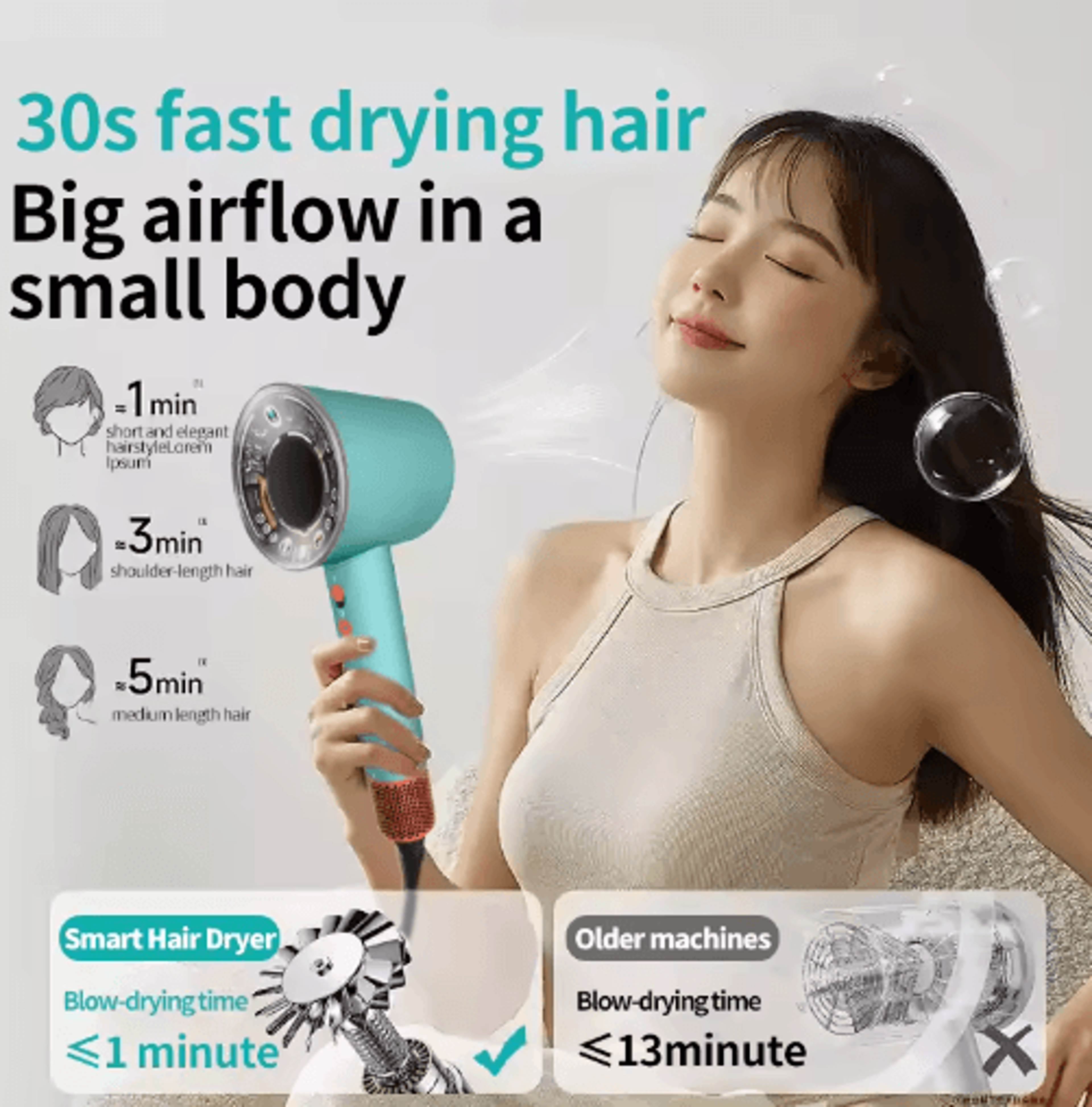 professional high-speed hair dryer – smart ionic blow dryer with 5 styling nozzles & hot/cold air