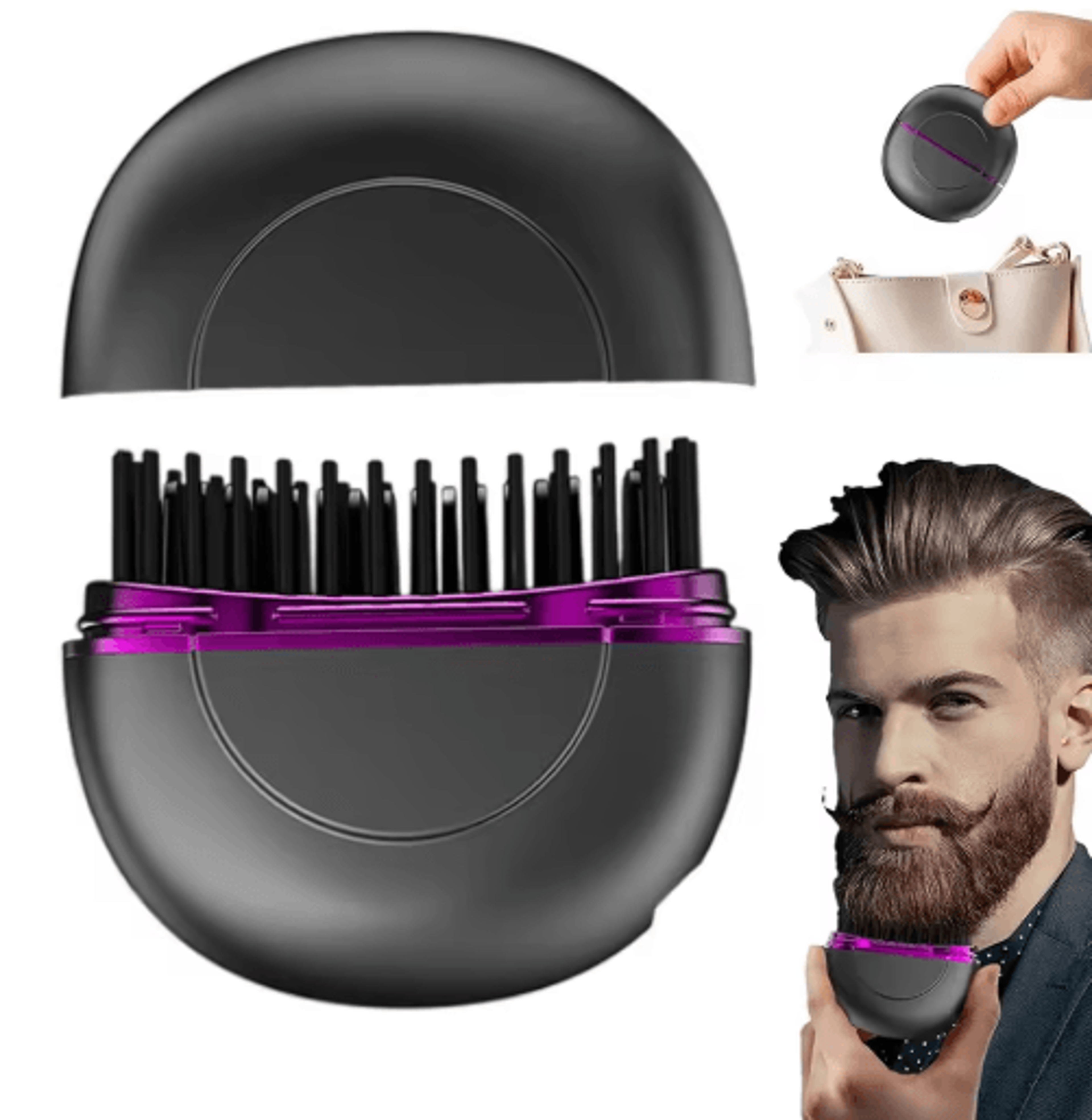 mini wireless beard straightener comb – portable electric hair & beard straightening brush
