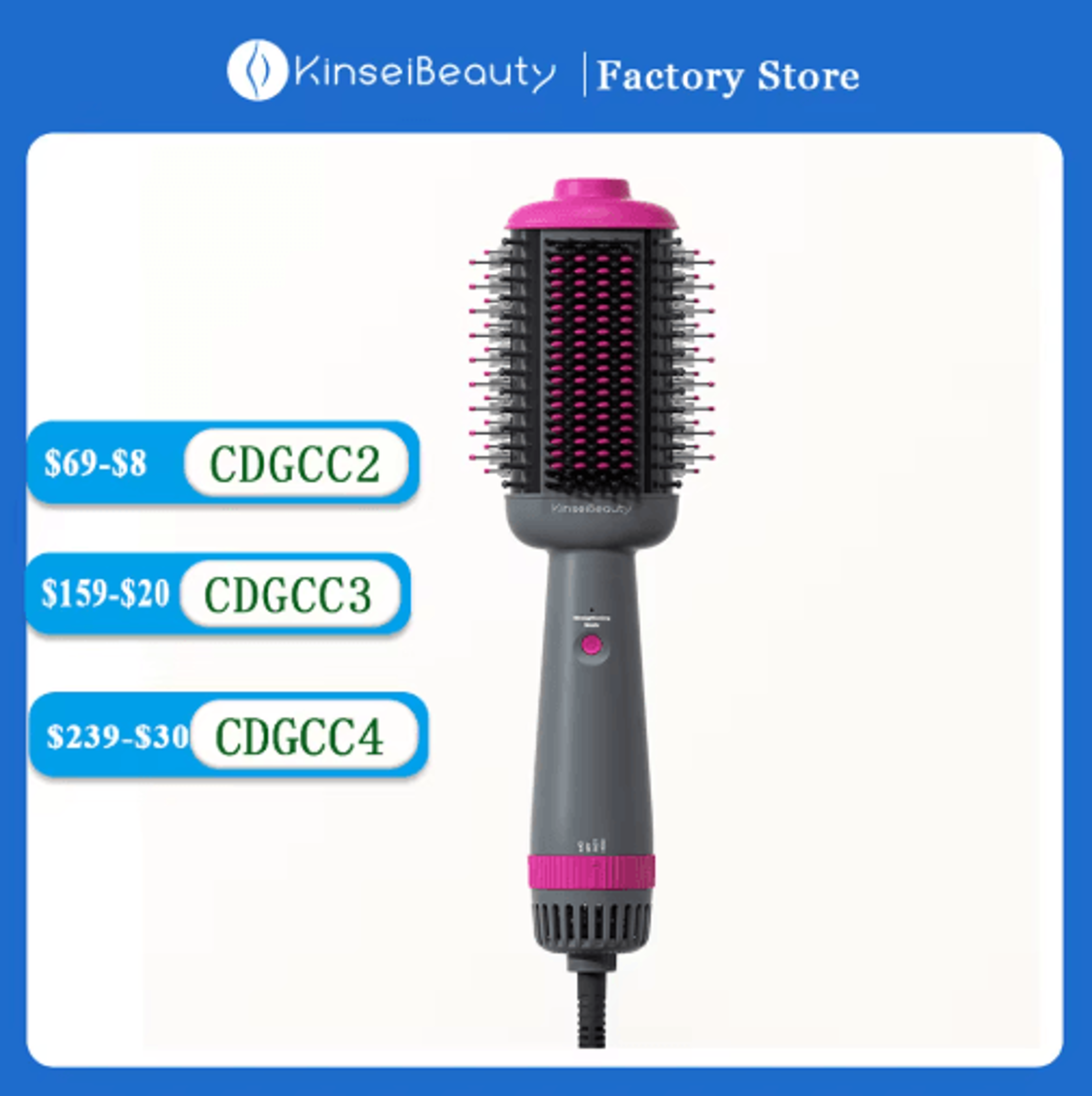 kinseibeauty 5-in-1 hair dryer brush – professional hot air styler with straightener, curler & 3 speed modes