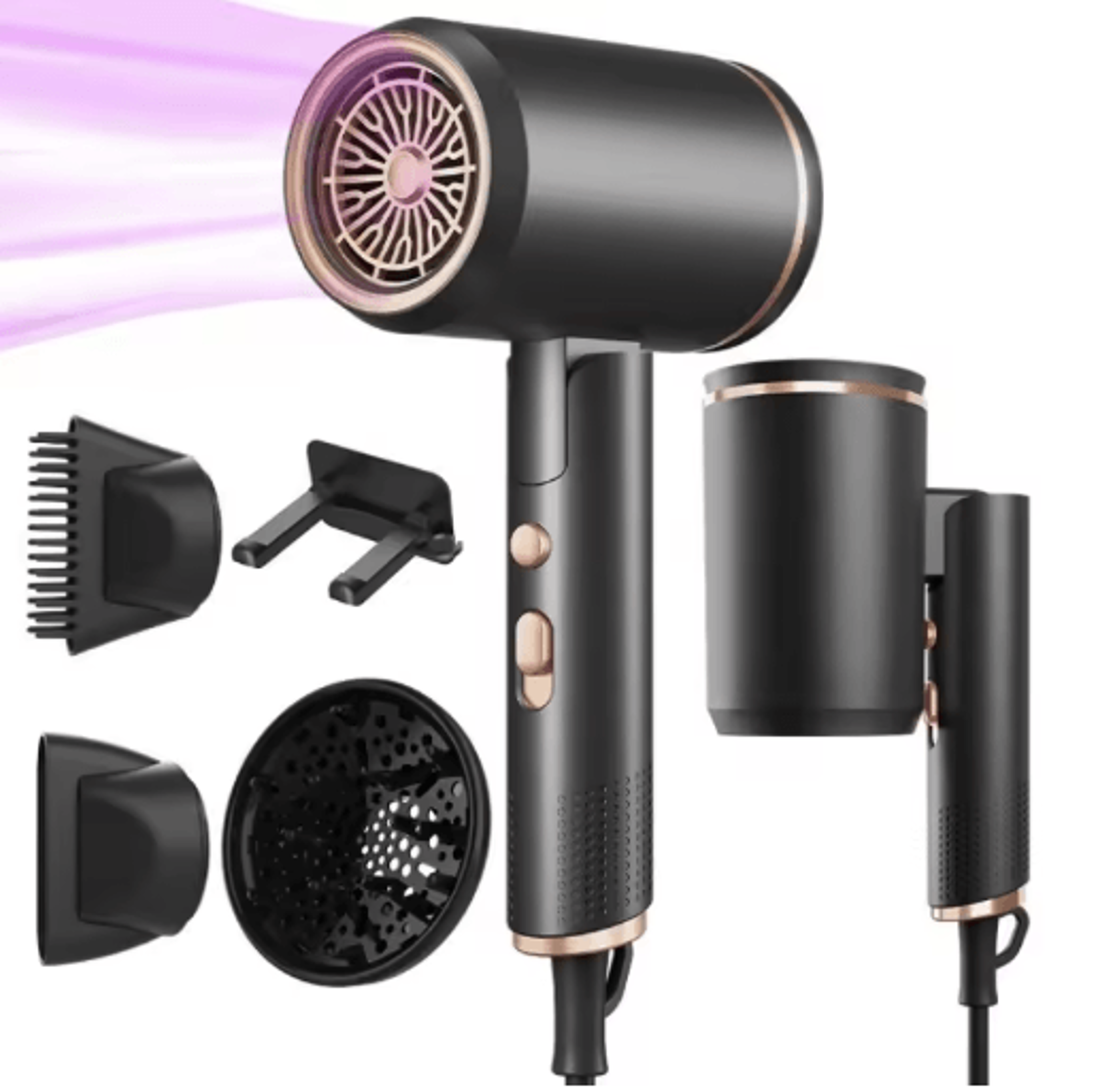 2400w foldable professional hair dryer – high-power quiet blow dryer with hot & cold air and multi nozzles