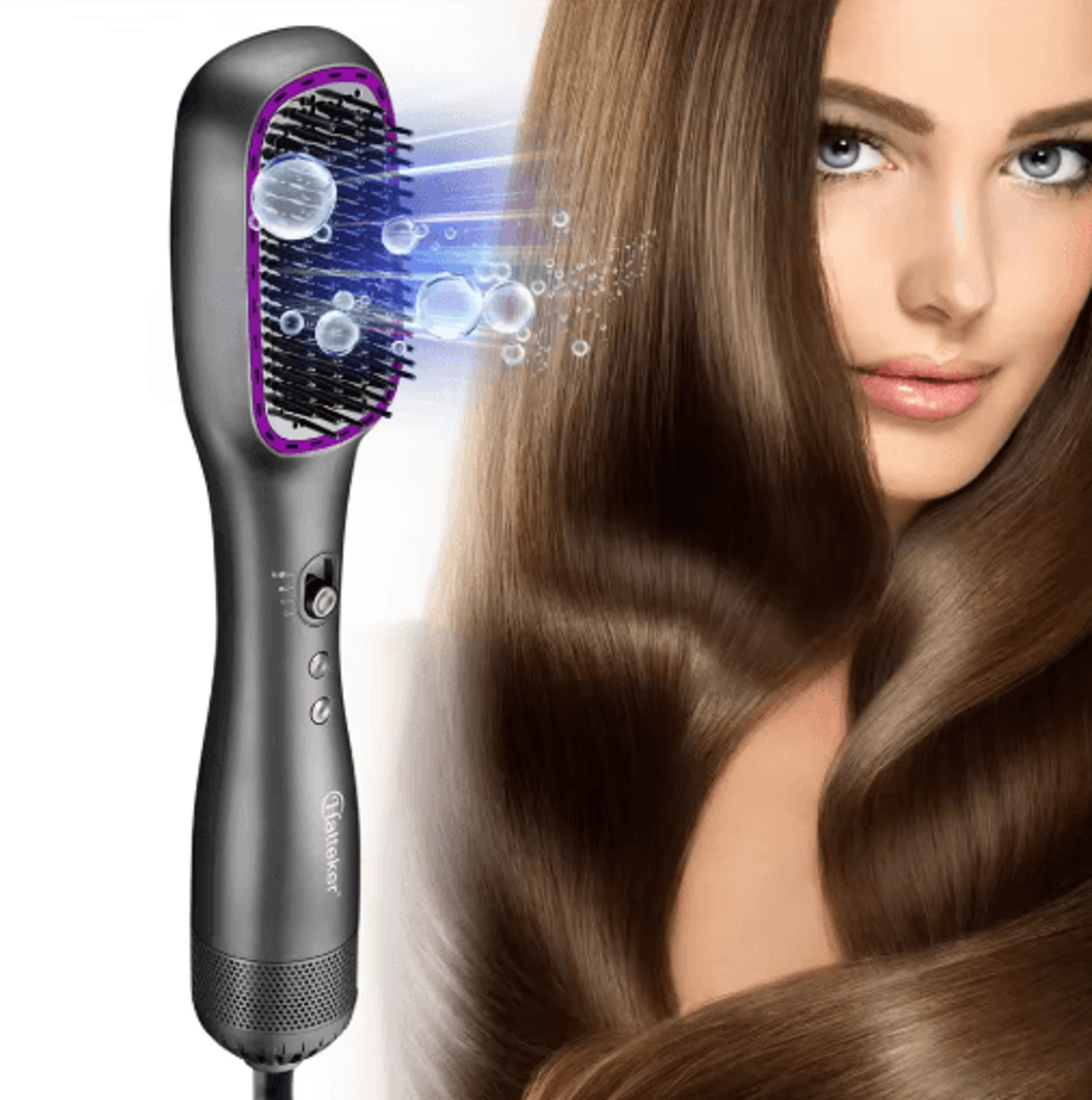 negative ion hair straightener brush – fast heating hot air brush for straight & curly hair