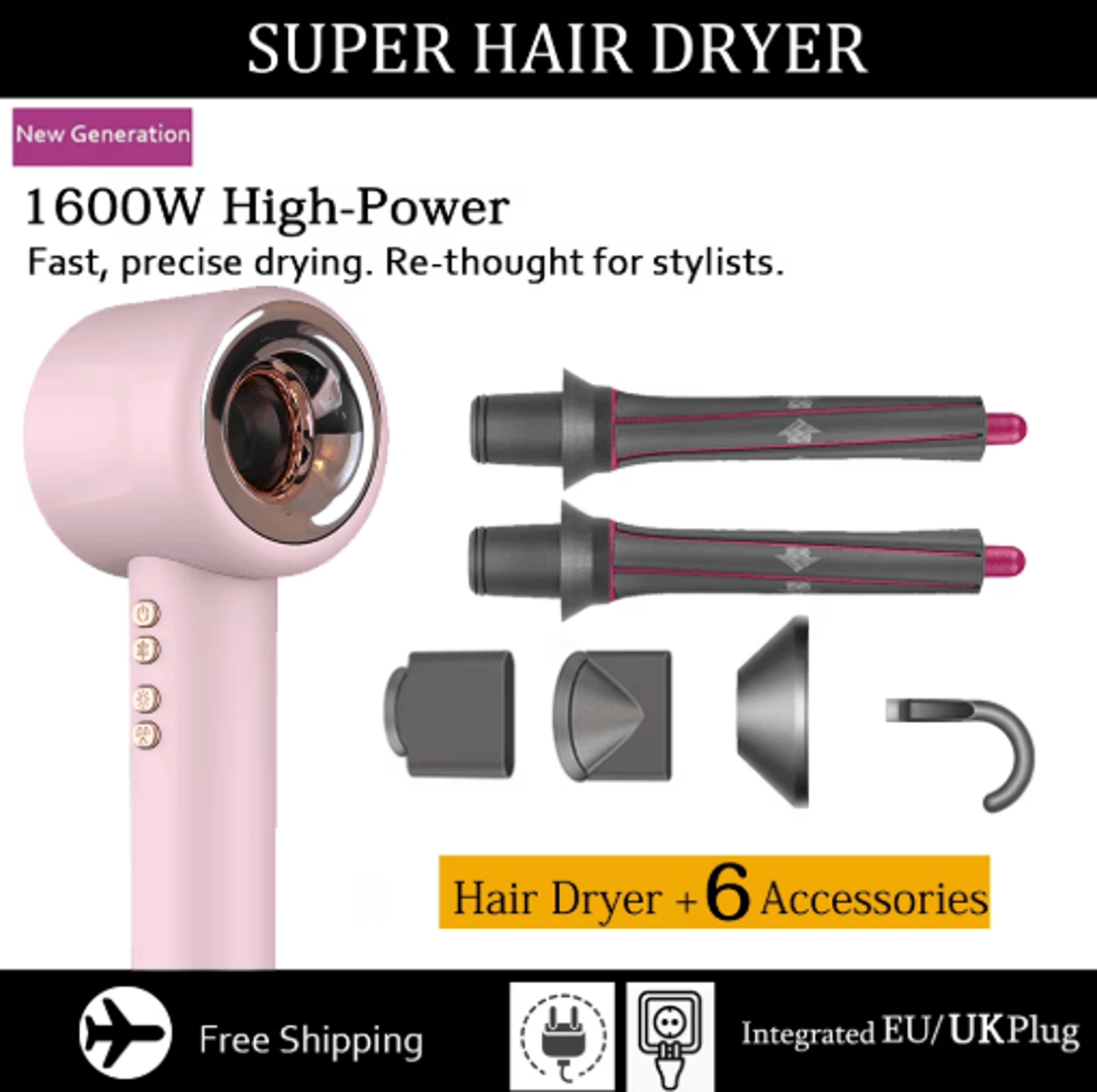 professional leafless high speed hair dryer – negative ion fast dry blow dryer with constant temperature control