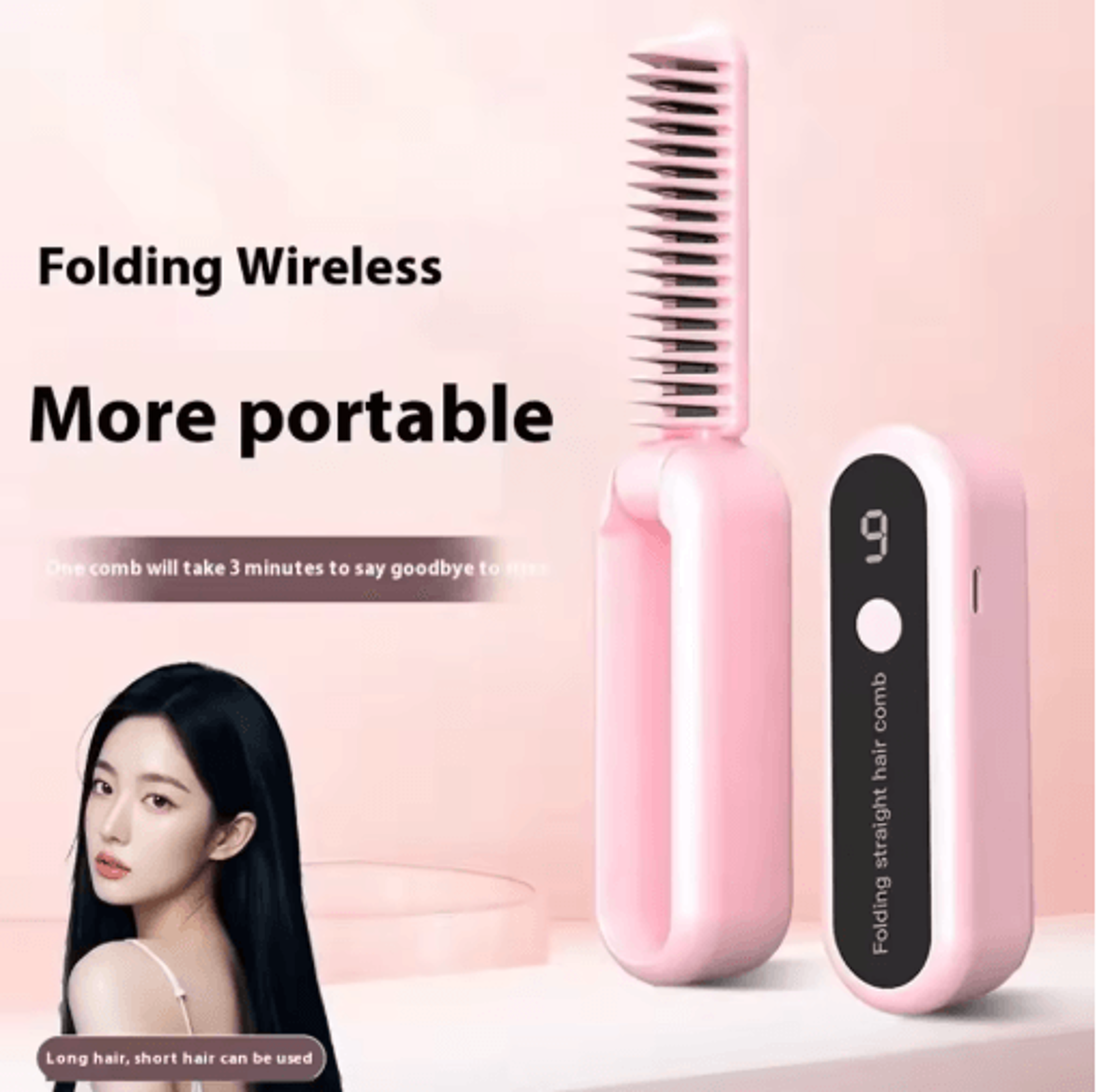 foldable cordless hair straightener & curler with 9-level heat control