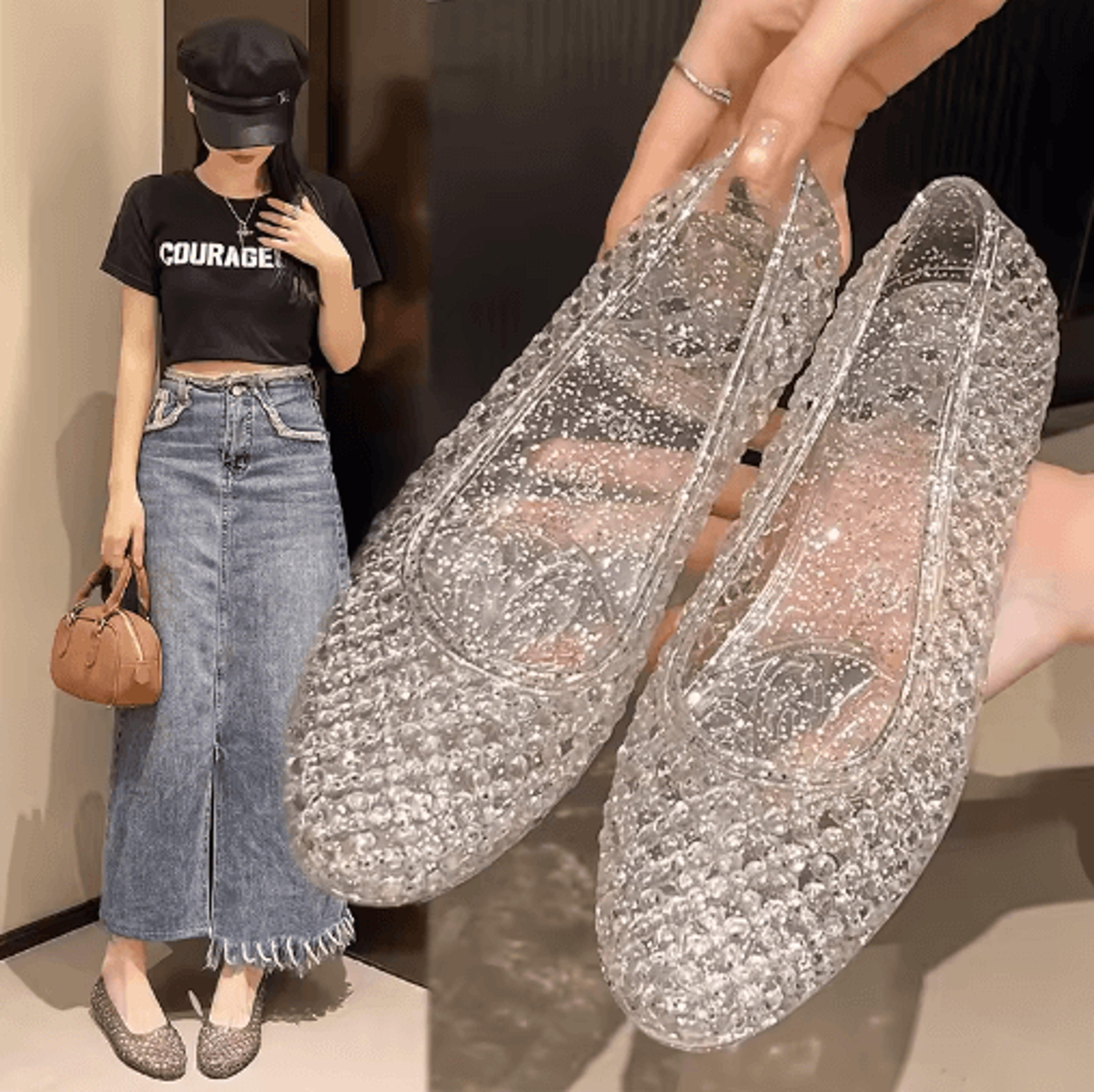 women's crystal jelly hollow-out sandals – flat beach & casual slippers