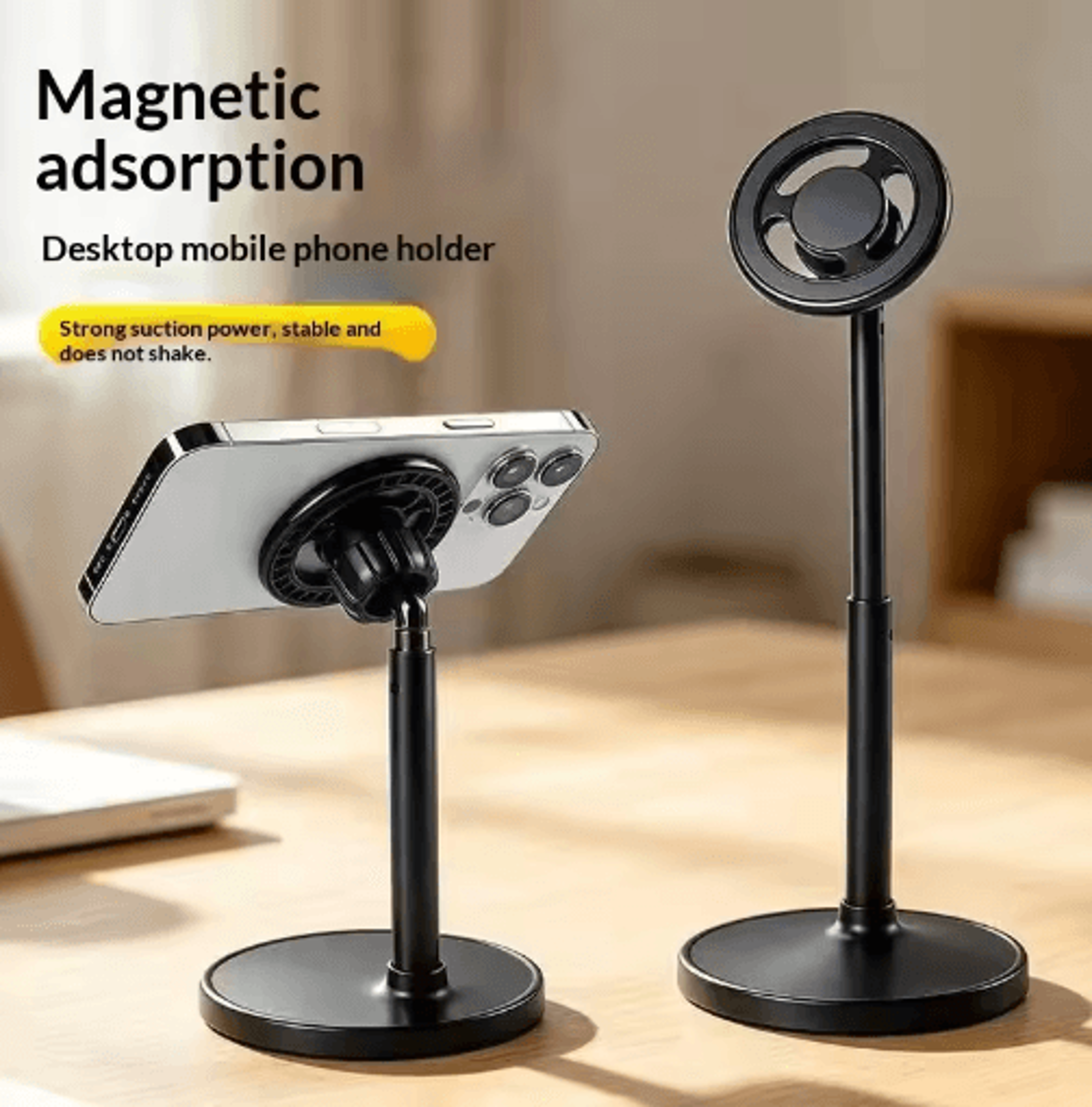 adjustable magnetic phone stand with telescopic arm & 360° rotation