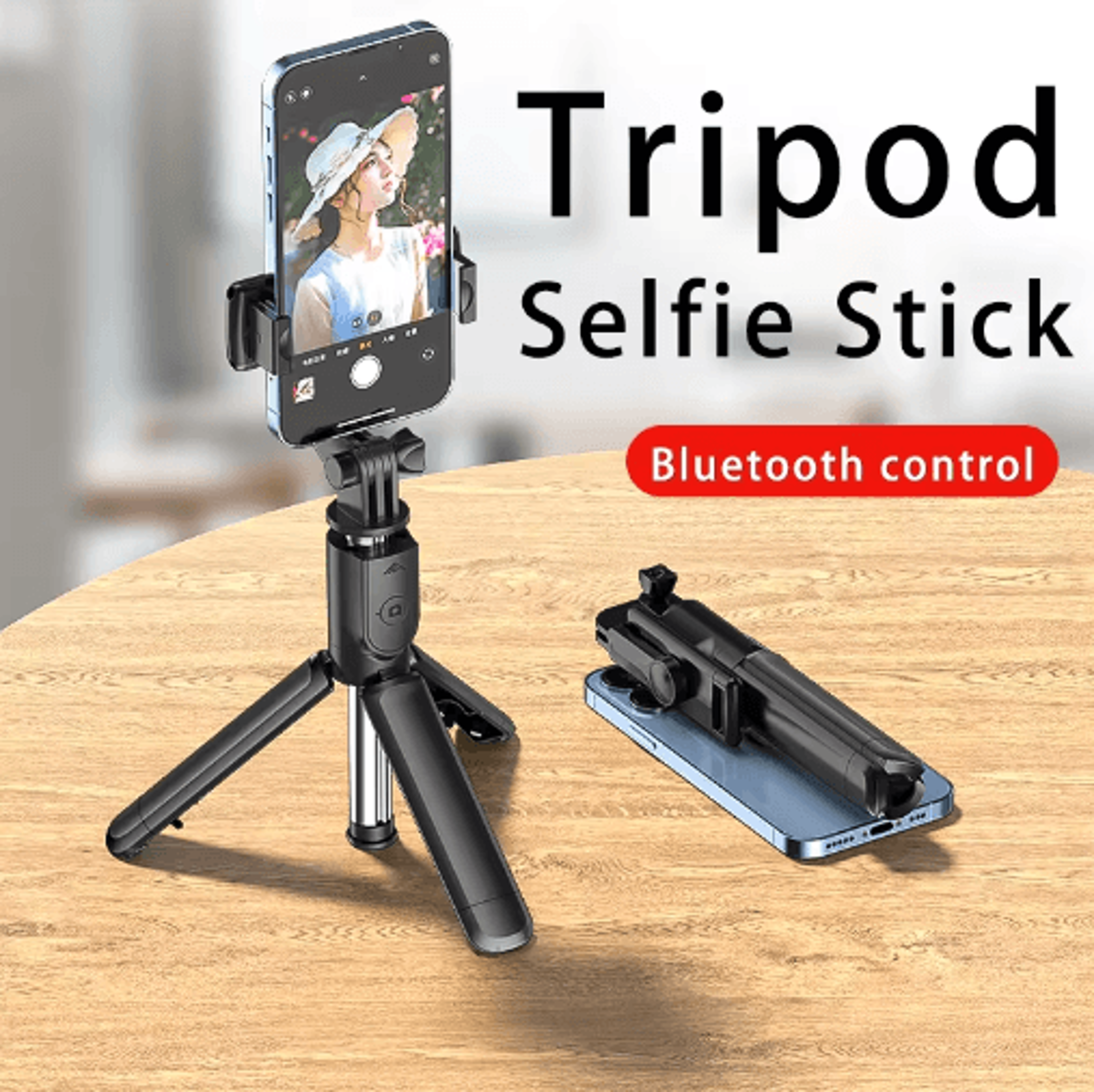 bluetooth selfie stick tripod with remote shutter – extendable phone holder