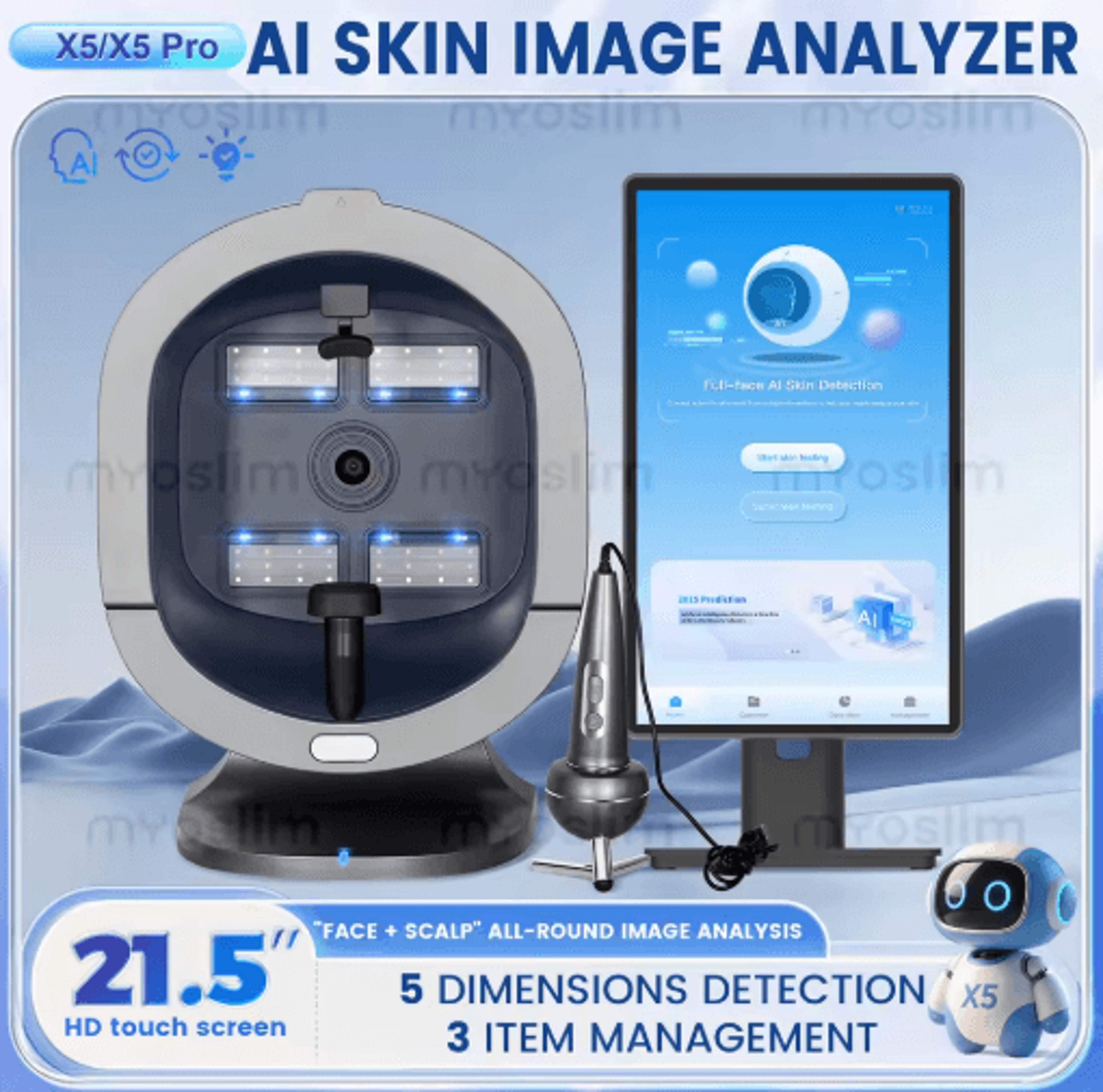 x5 3d ai skin analyzer – high-definition facial skin scanning system with uv & moisture detection