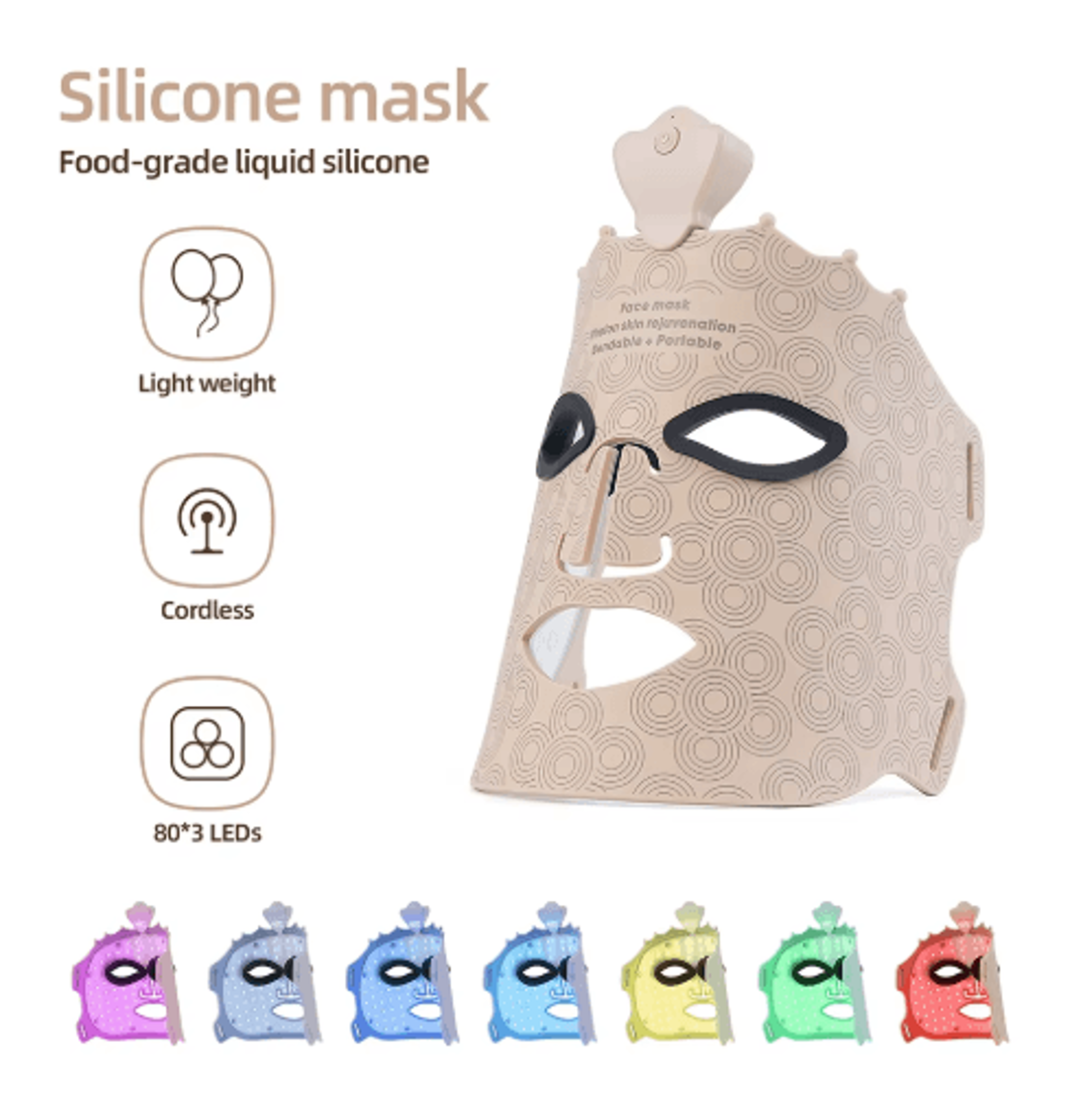 7-color wireless led face mask – silicone photon light therapy beauty mask