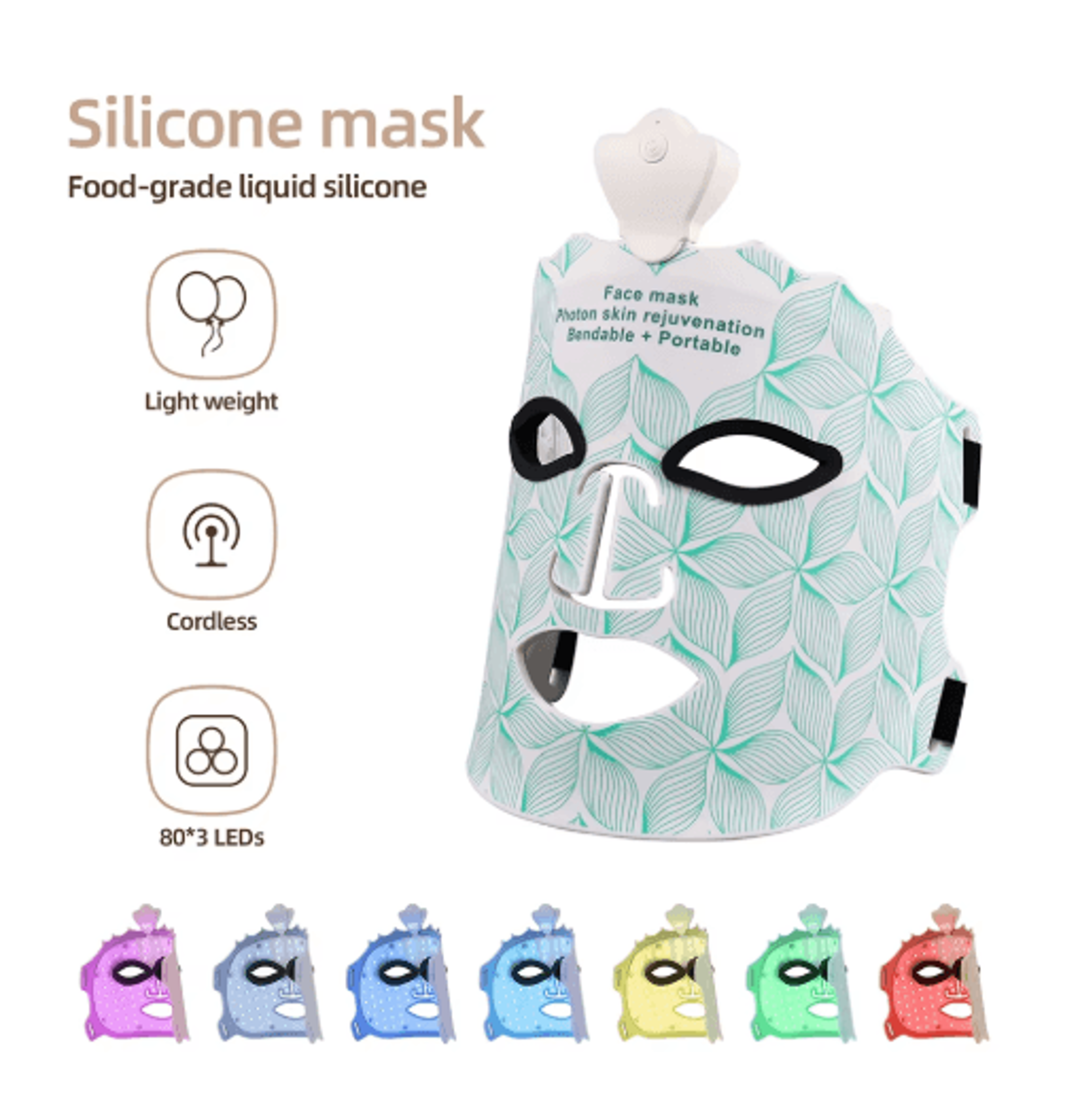7-color silicone led face mask – flexible photon beauty mask for skin care