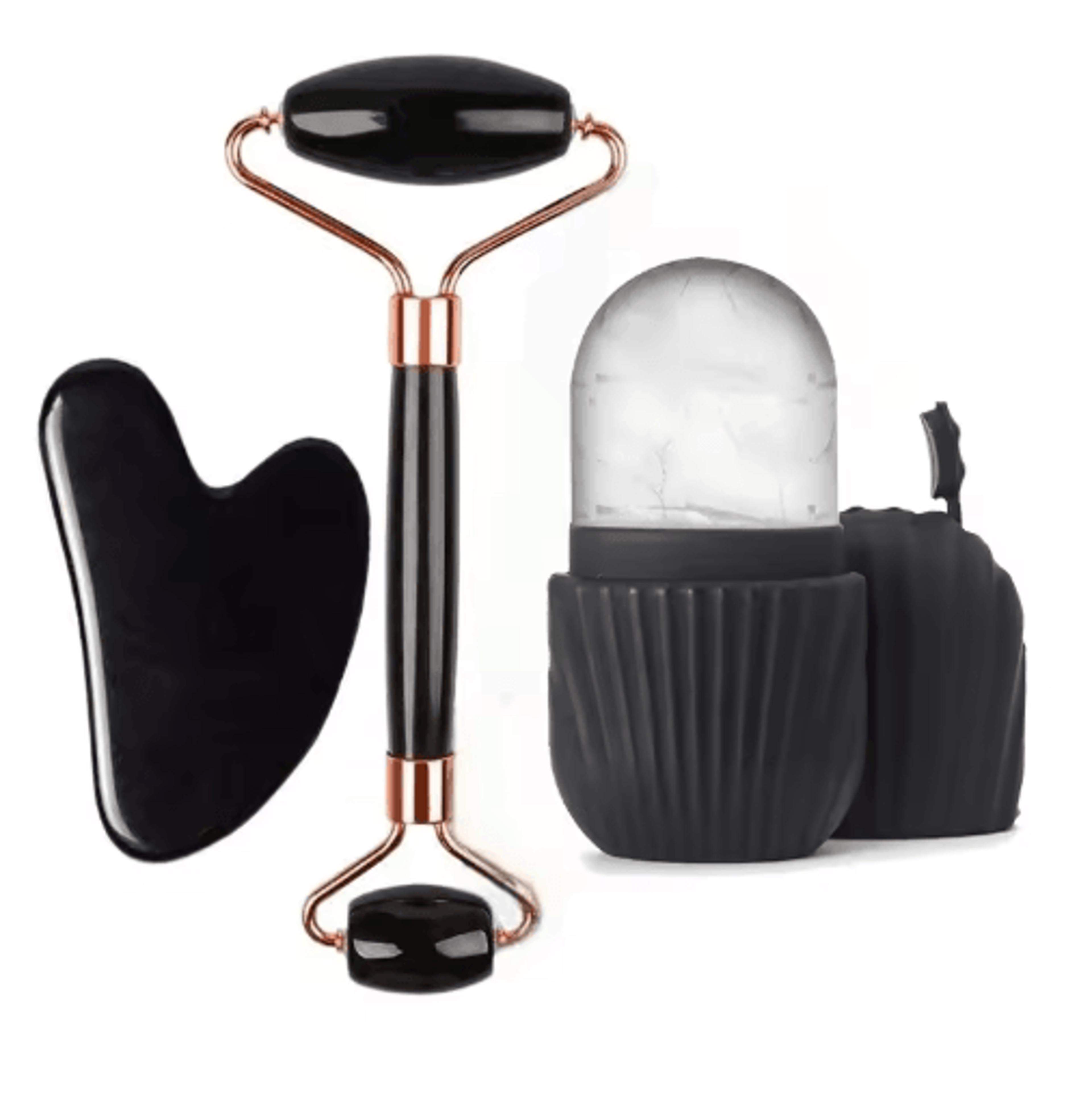 3-piece ice face roller & gua sha set – facial massage roller for lifting & contouring