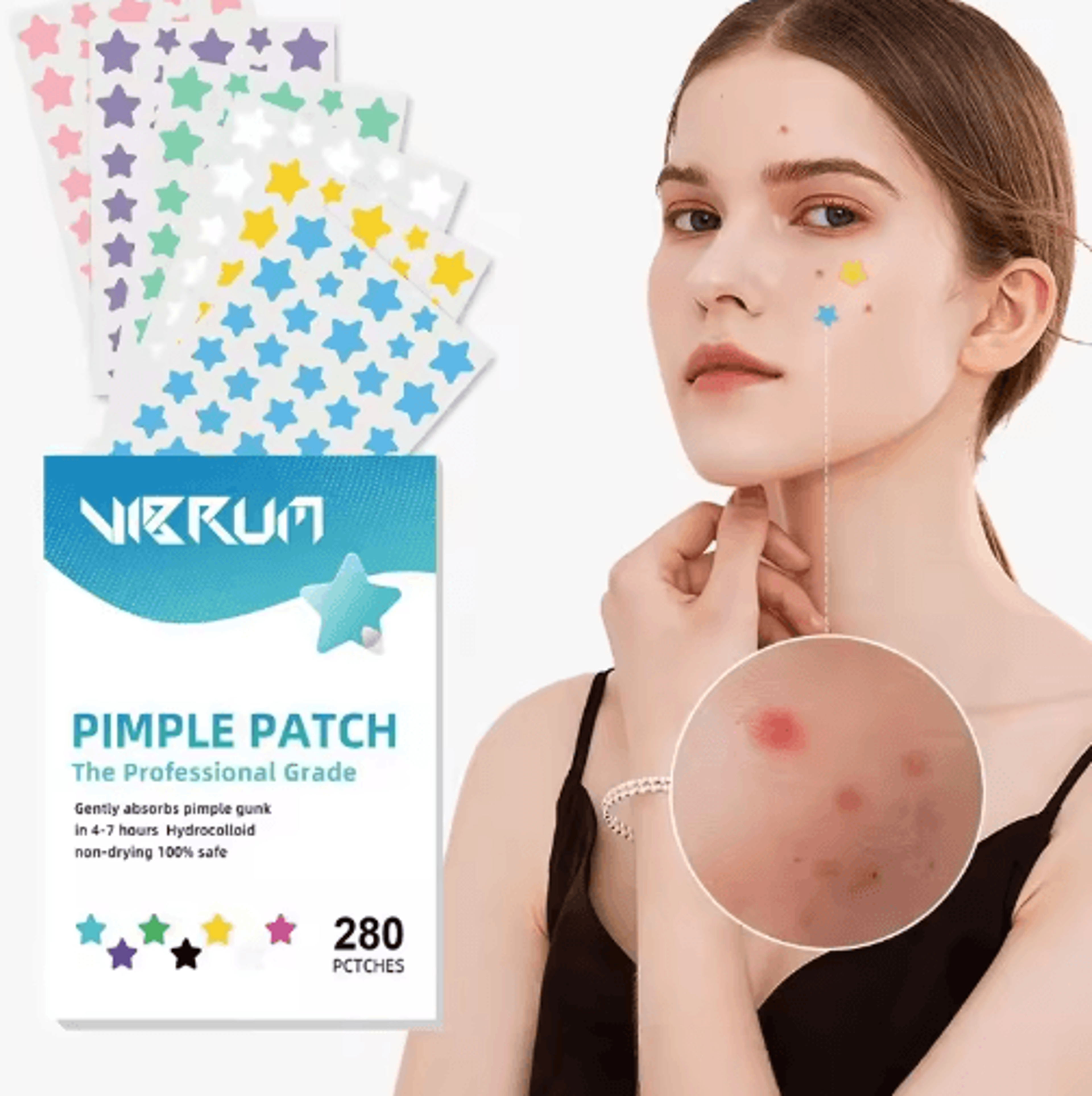 280pcs star-shaped pimple patches – colorful hydrocolloid acne spot stickers
