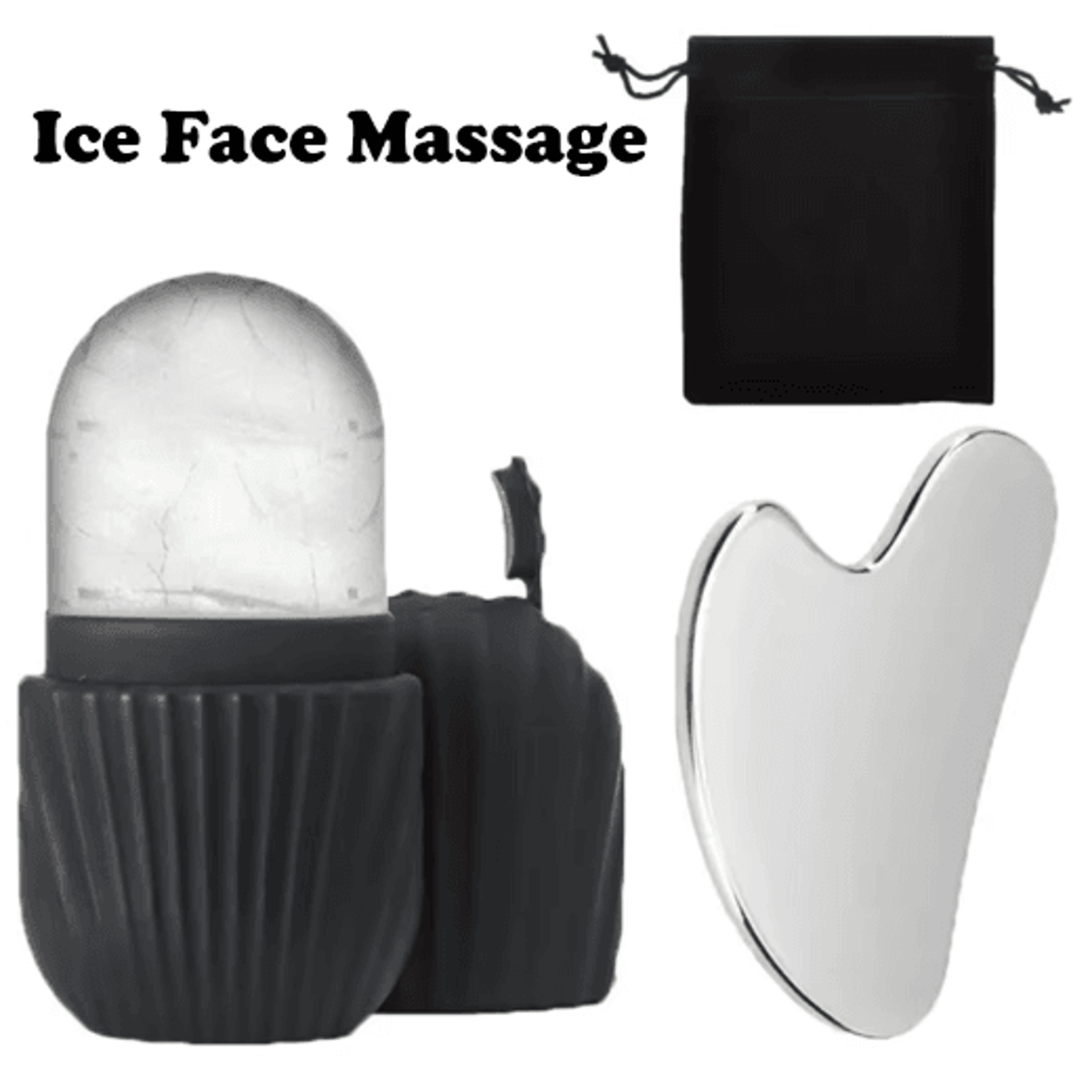 ice face roller & stainless steel gua sha set – facial massage beauty tools (1/3 pcs)