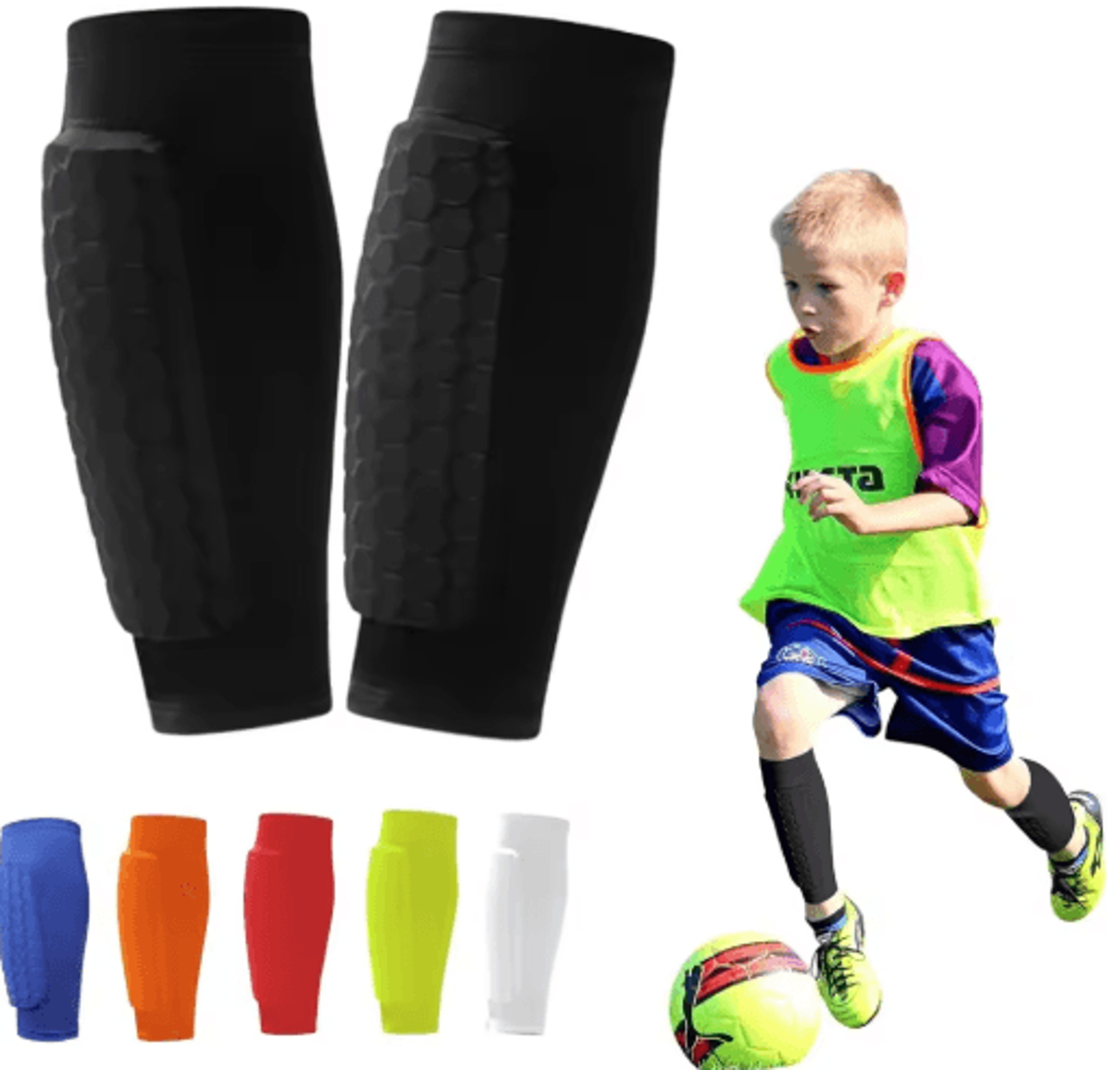 soccer shin guards with honeycomb calf compression sleeve – protective shin pads for youth & adults