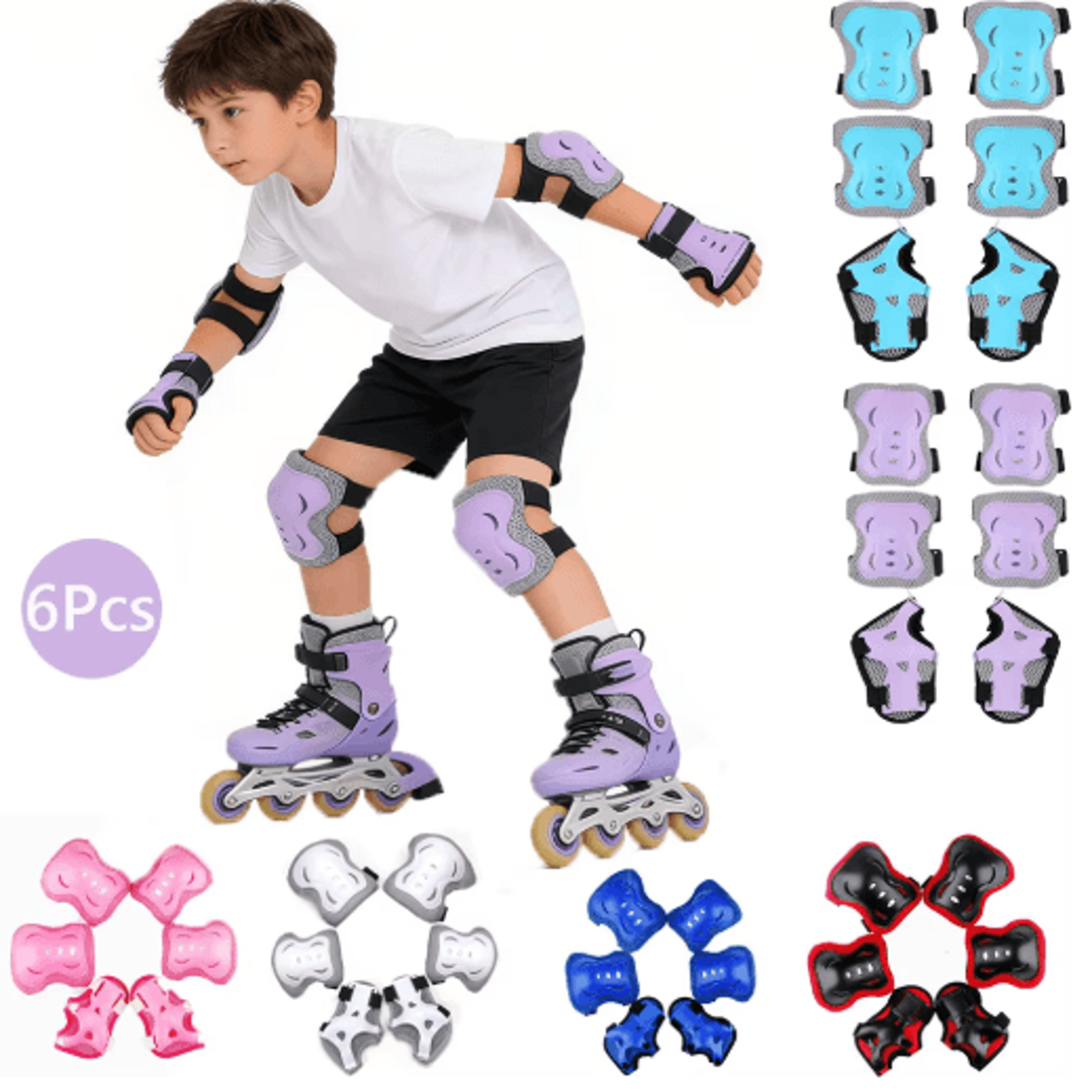 kids 6-in-1 protective gear set – knee pads, elbow pads & wrist guards for ages 3–7