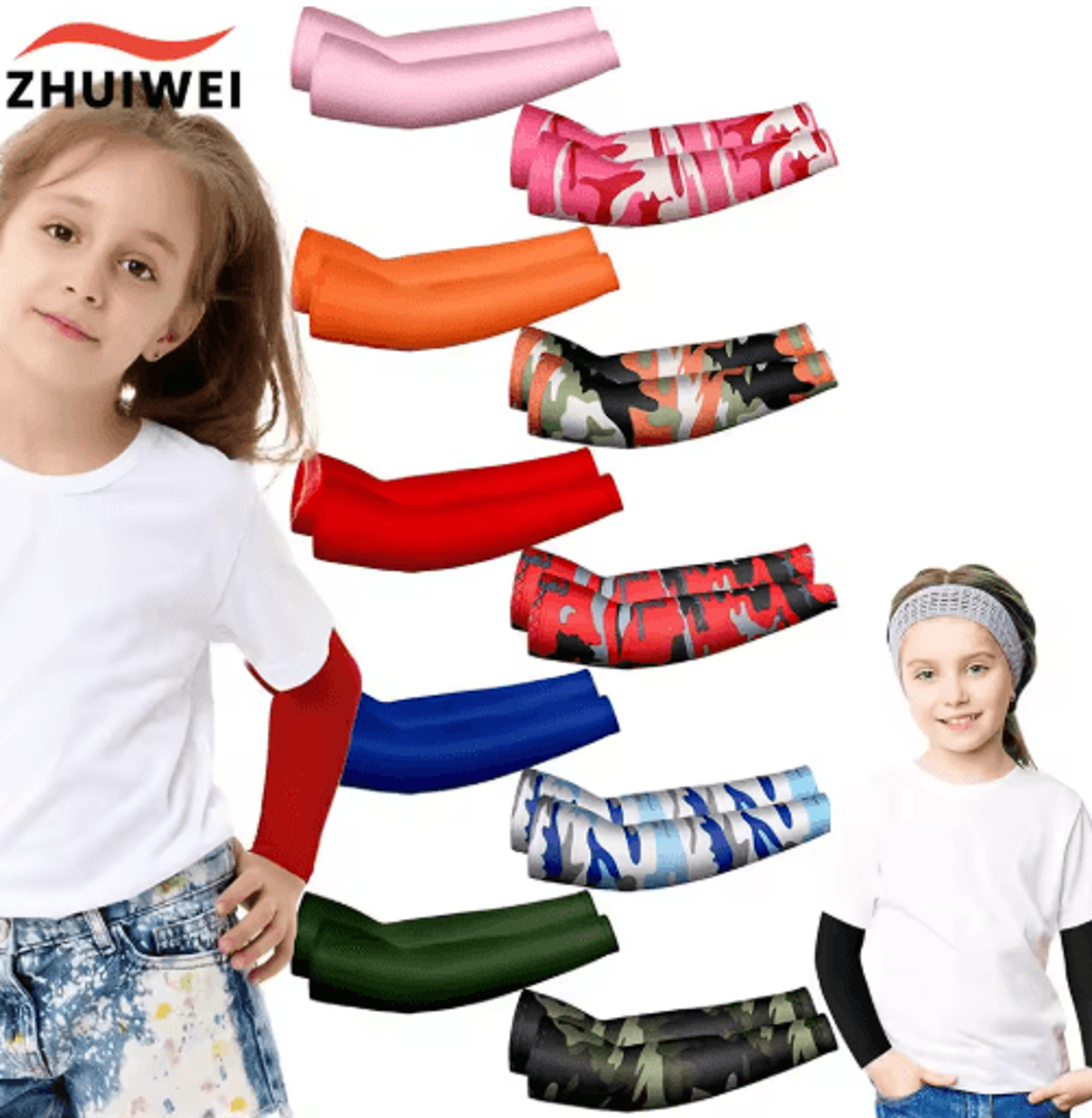 1 pair kids cooling arm sleeves – uv protection ice silk arm covers for boys & girls