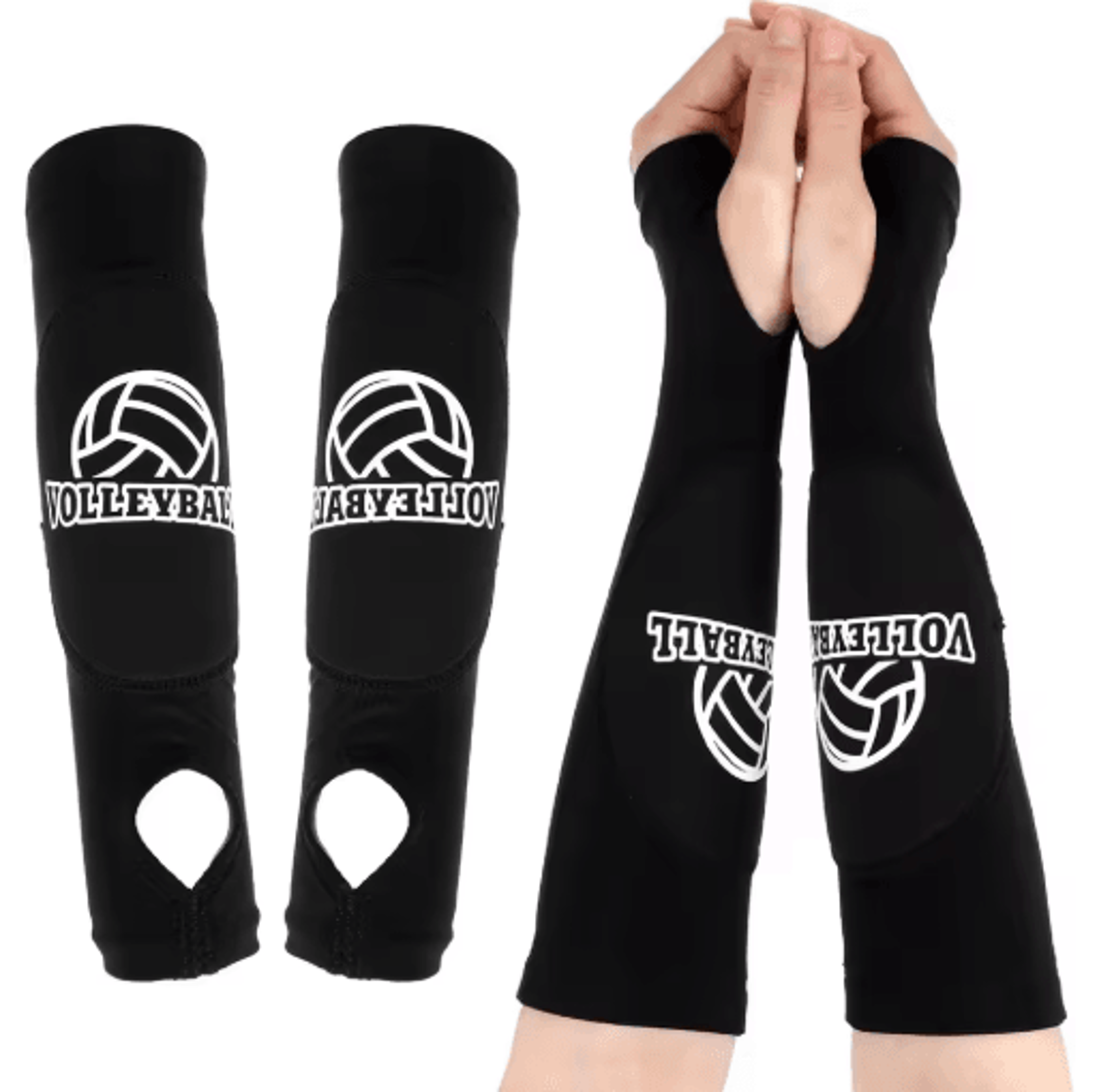 1 pair volleyball arm sleeves – padded forearm sleeves with thumbholes for youth & girls
