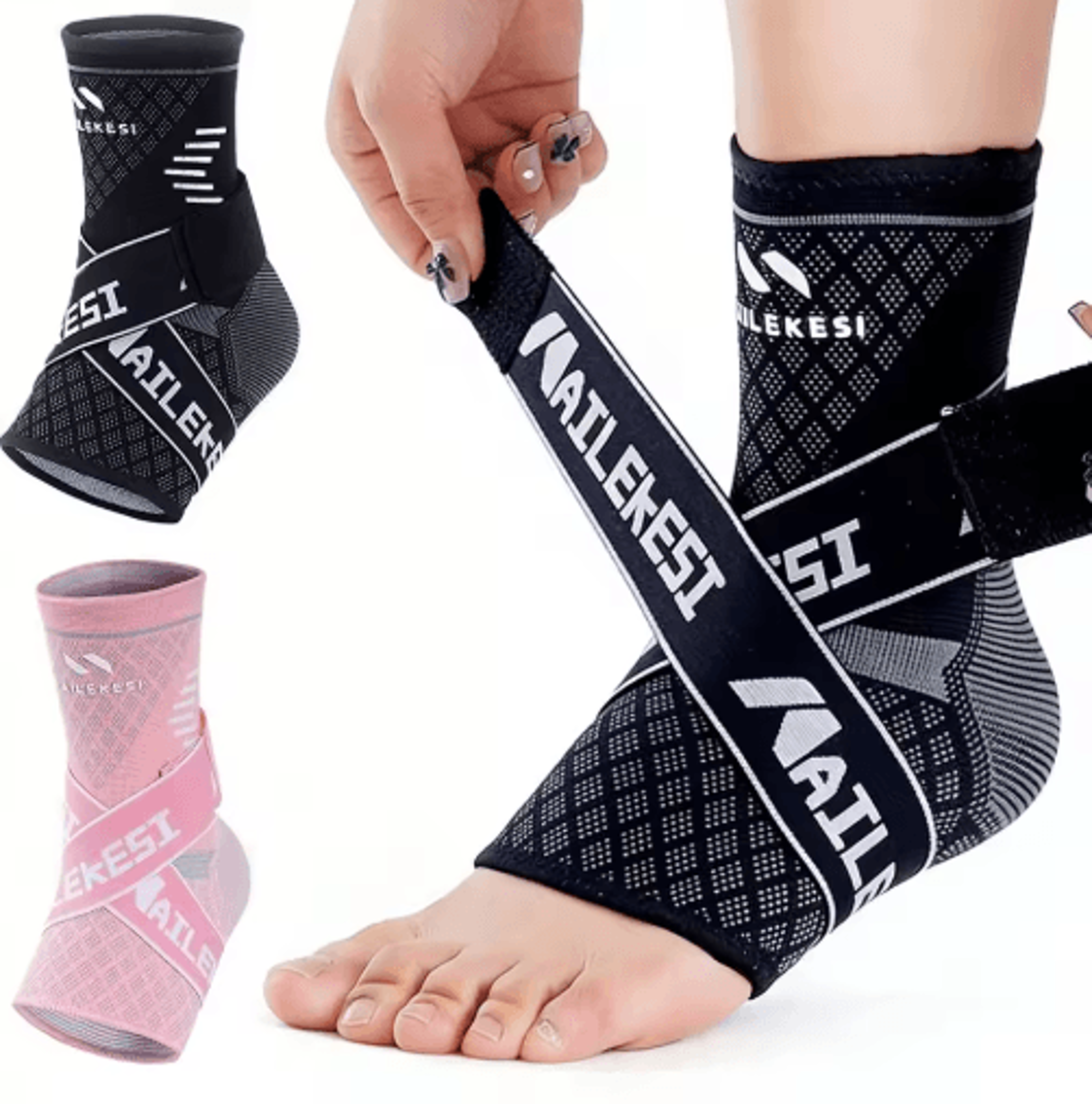 ankle compression sleeve, adjustable ankle brace, foot support brace, sports ankle support, compression ankle sleeve
