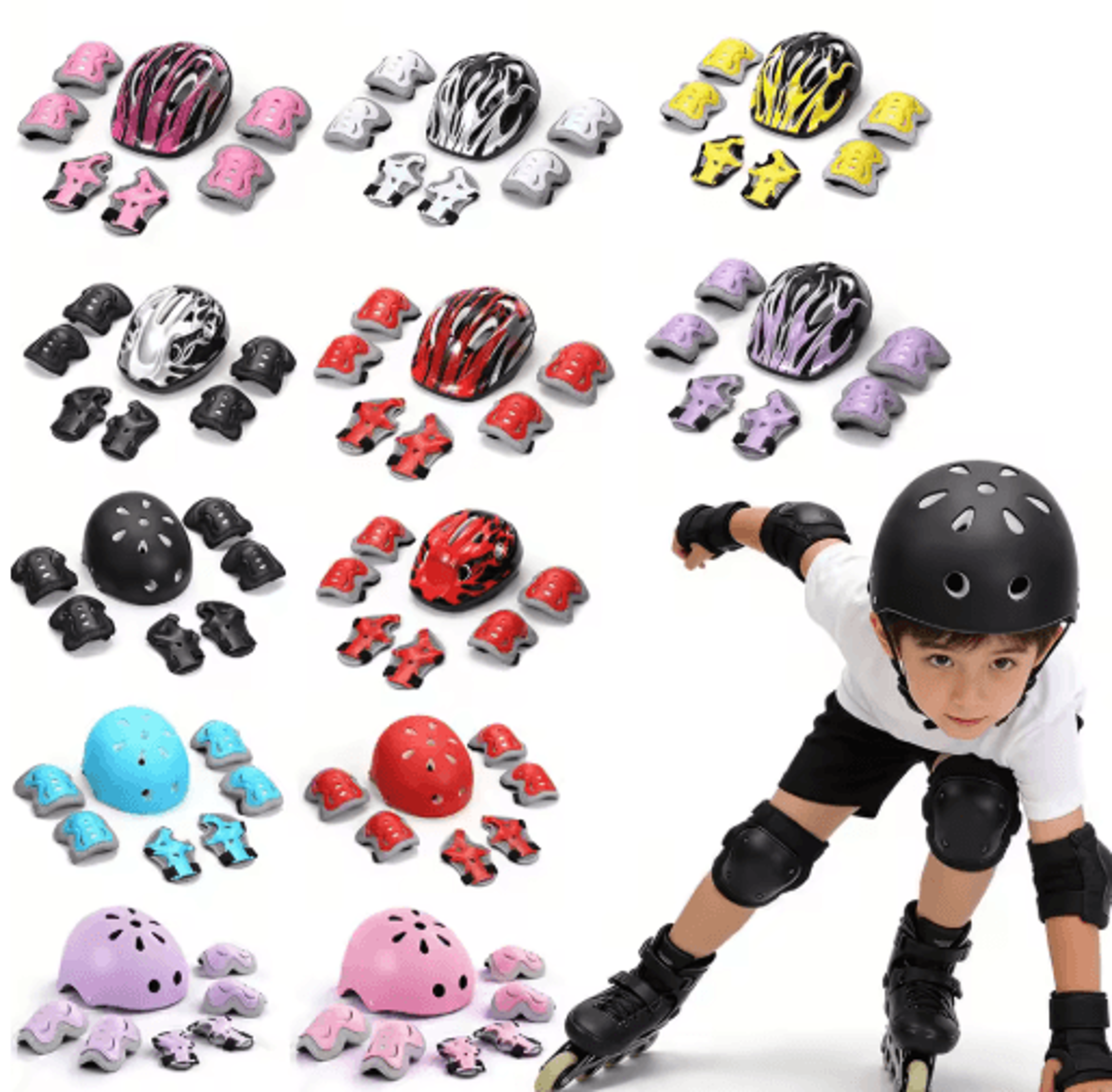 kids protective gear, skateboard helmet set, skating pads, kids safety gear, roller skating protective gear