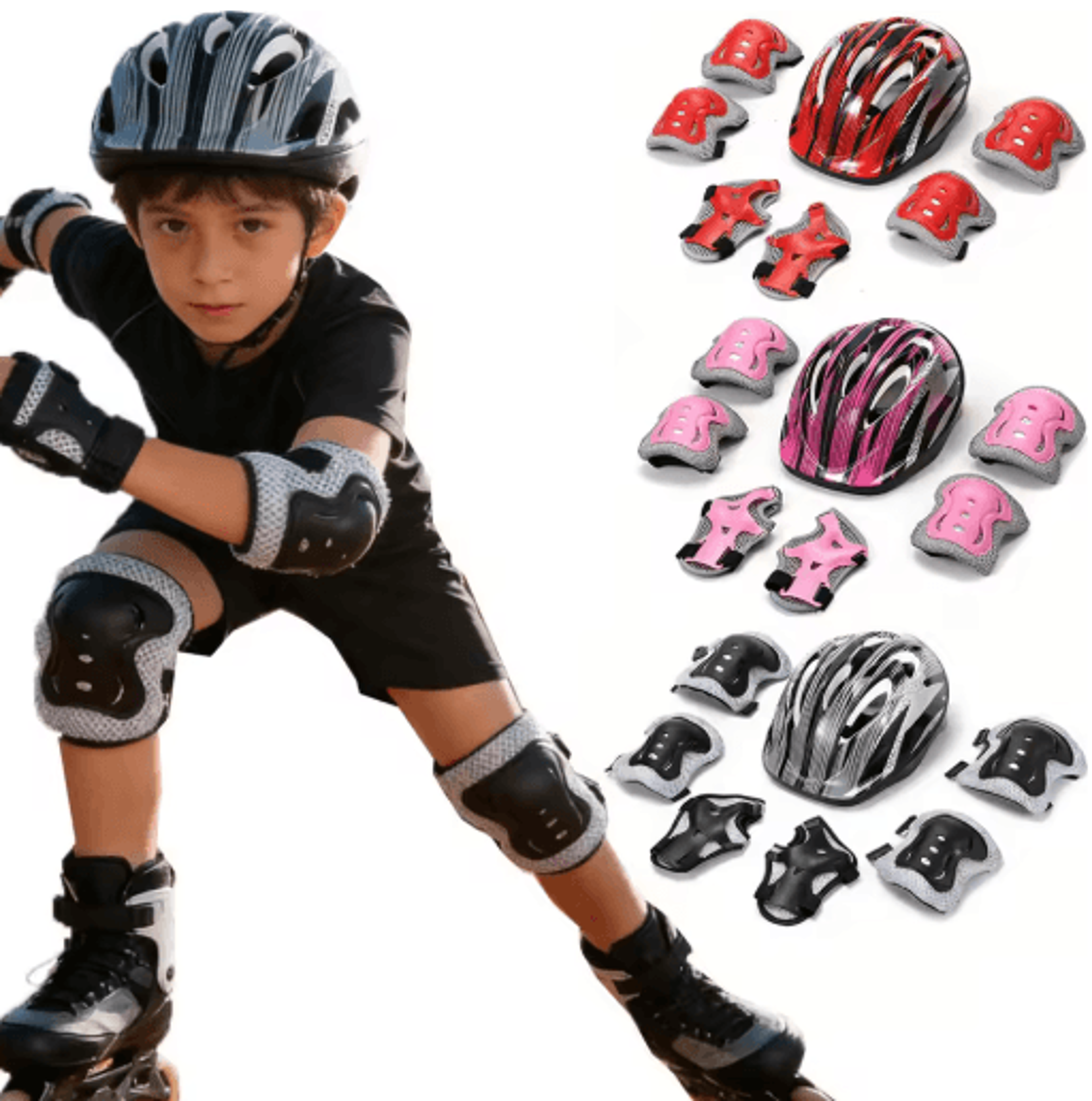kids protective gear set, kids skating helmet, cycling safety gear, skateboard protective pads, adjustable safety helmet