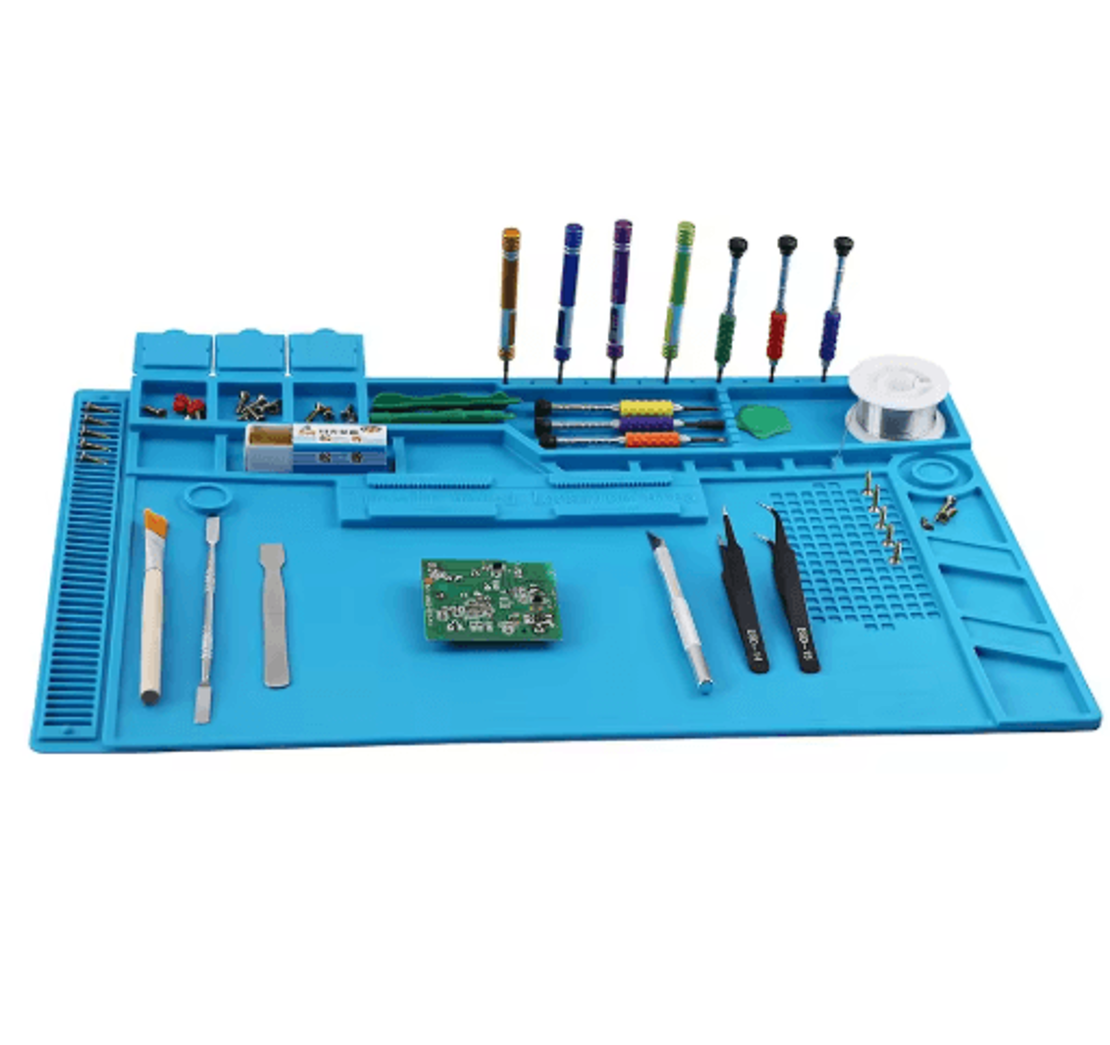 silicone repair mat, anti-static work mat, magnetic soldering pad, electronics repair mat, heat-resistant repair pad