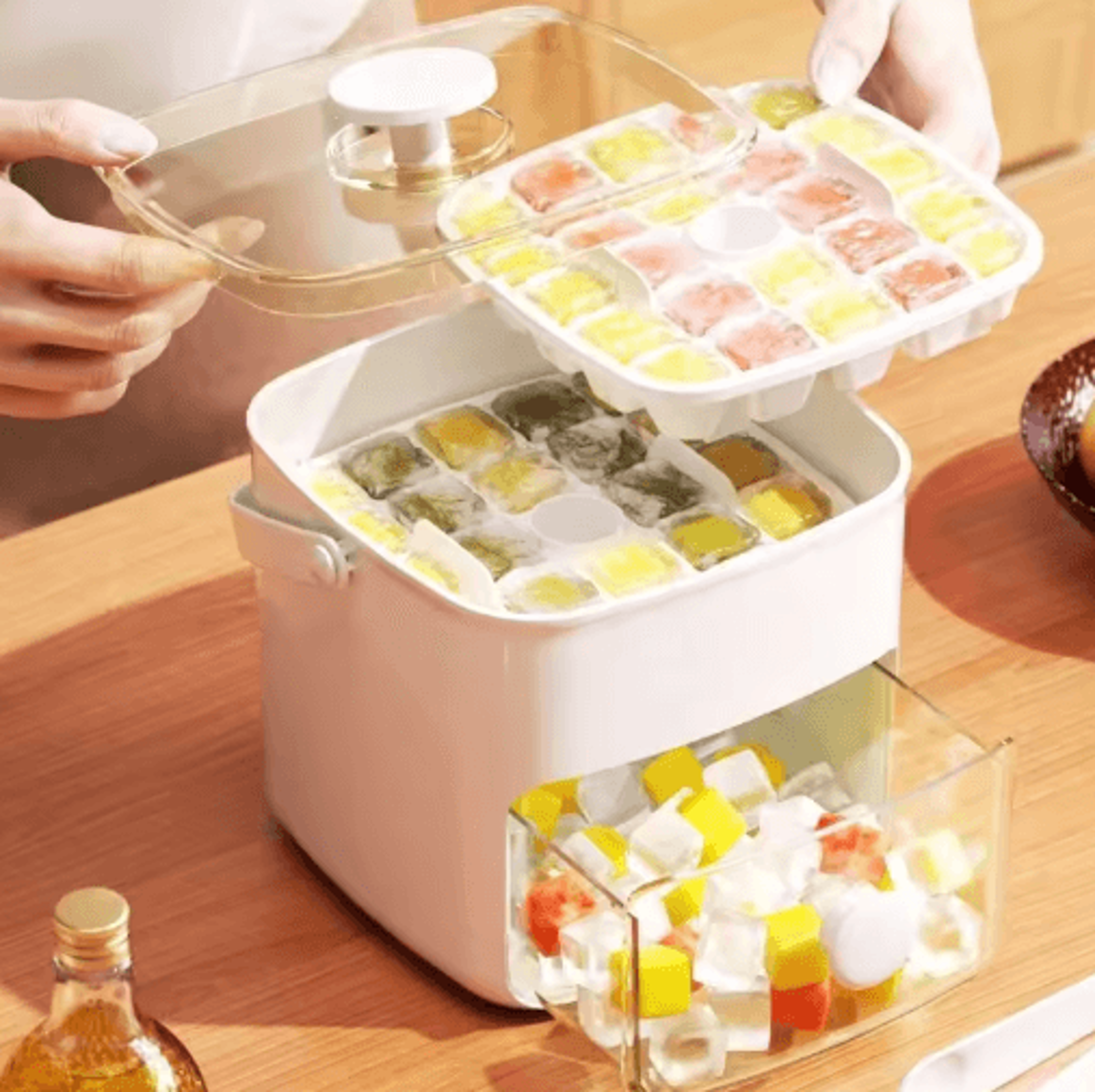 48-grid ice cube tray, ice cube tray with storage, food-grade ice tray, double-layer ice maker, easy-release ice tray