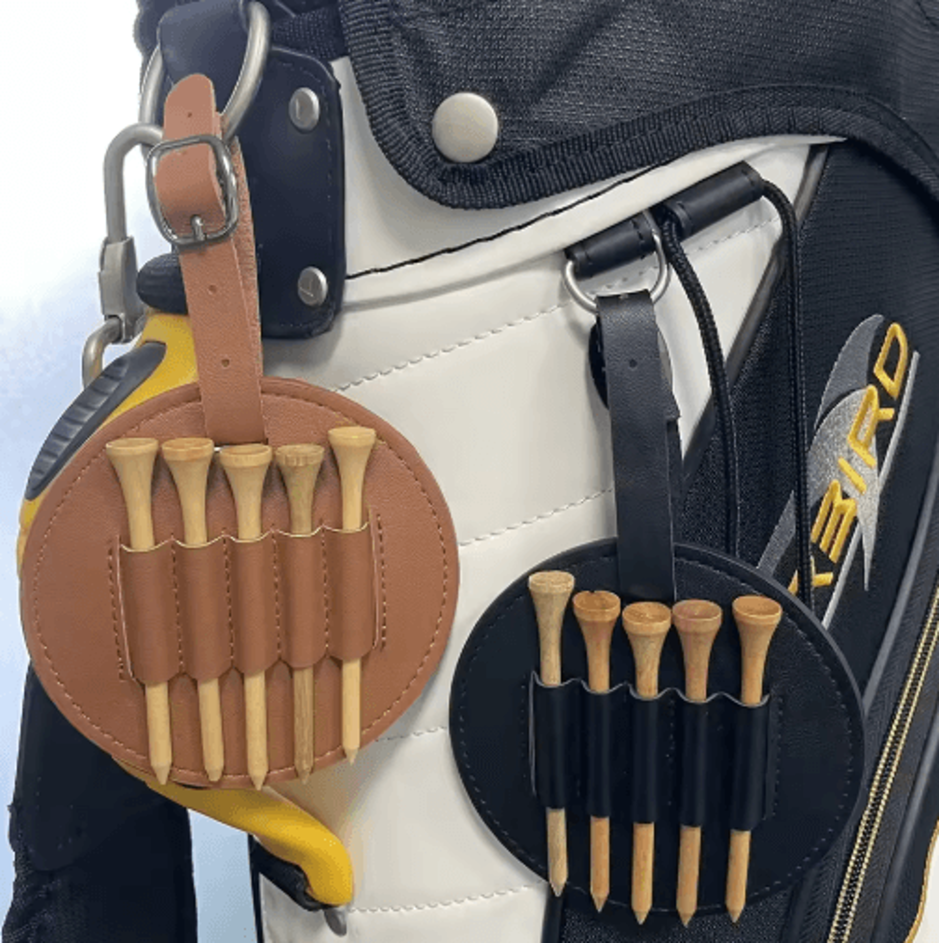 portable leather golf ball holder – round storage pouch with belt loop & multi-ball capacity