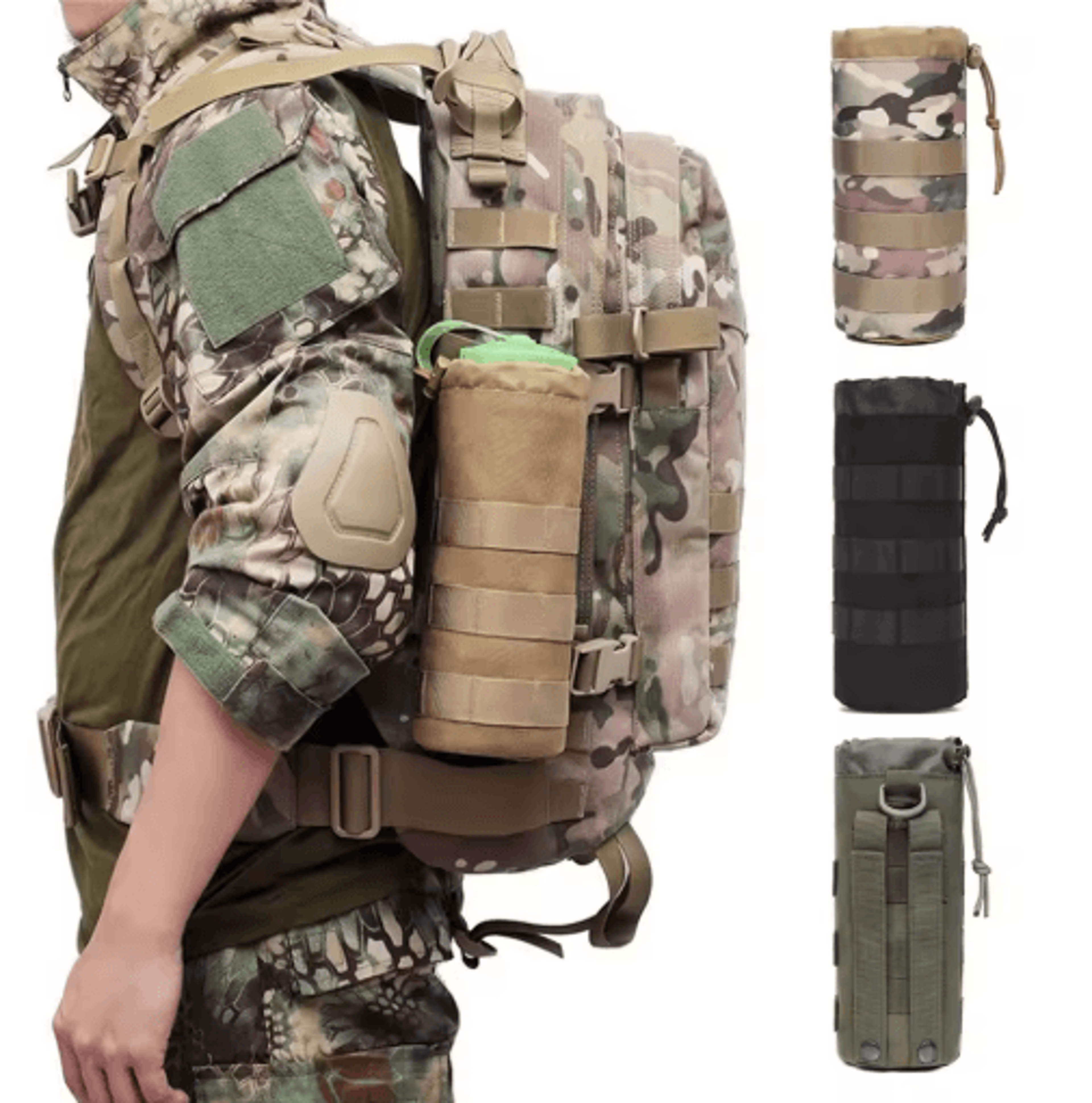 tactical molle water bottle pouch – drawstring bottle holder with mesh bottom