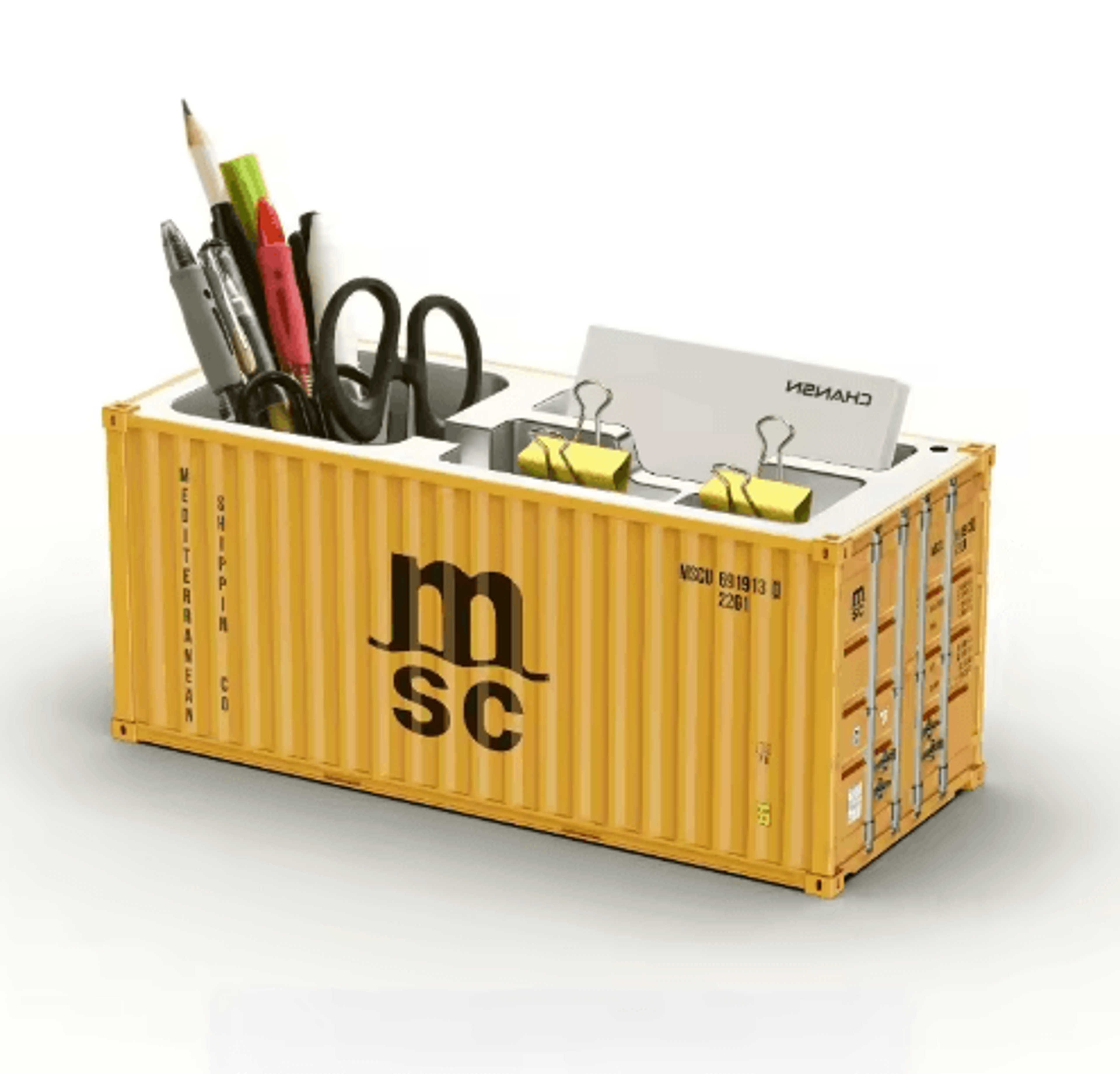 shipping container pen holder – simulated freight container desktop storage box